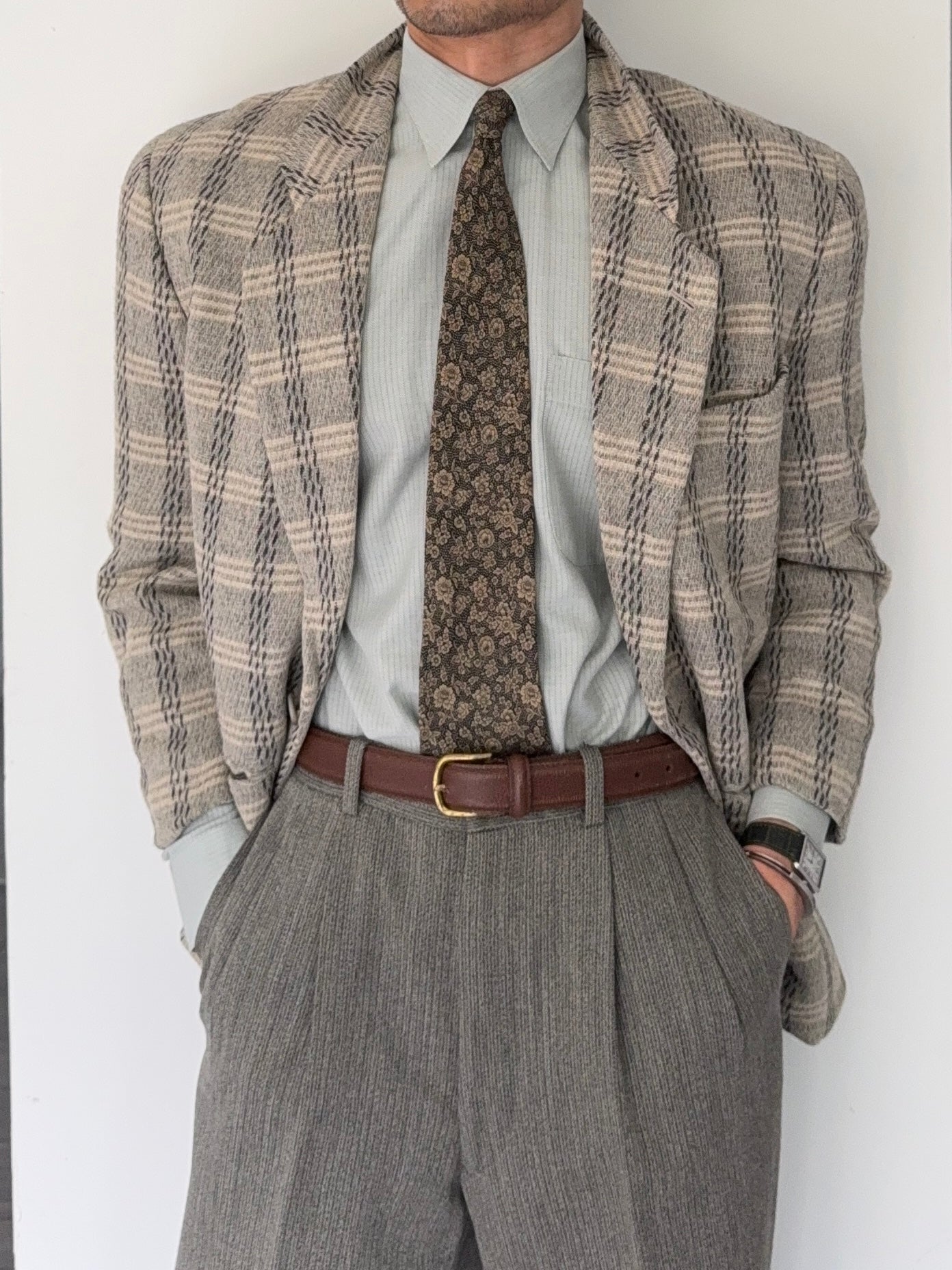 Emporio Armani 1980s 2B Textured Wool Check Sports Jacket Blazer - Size S