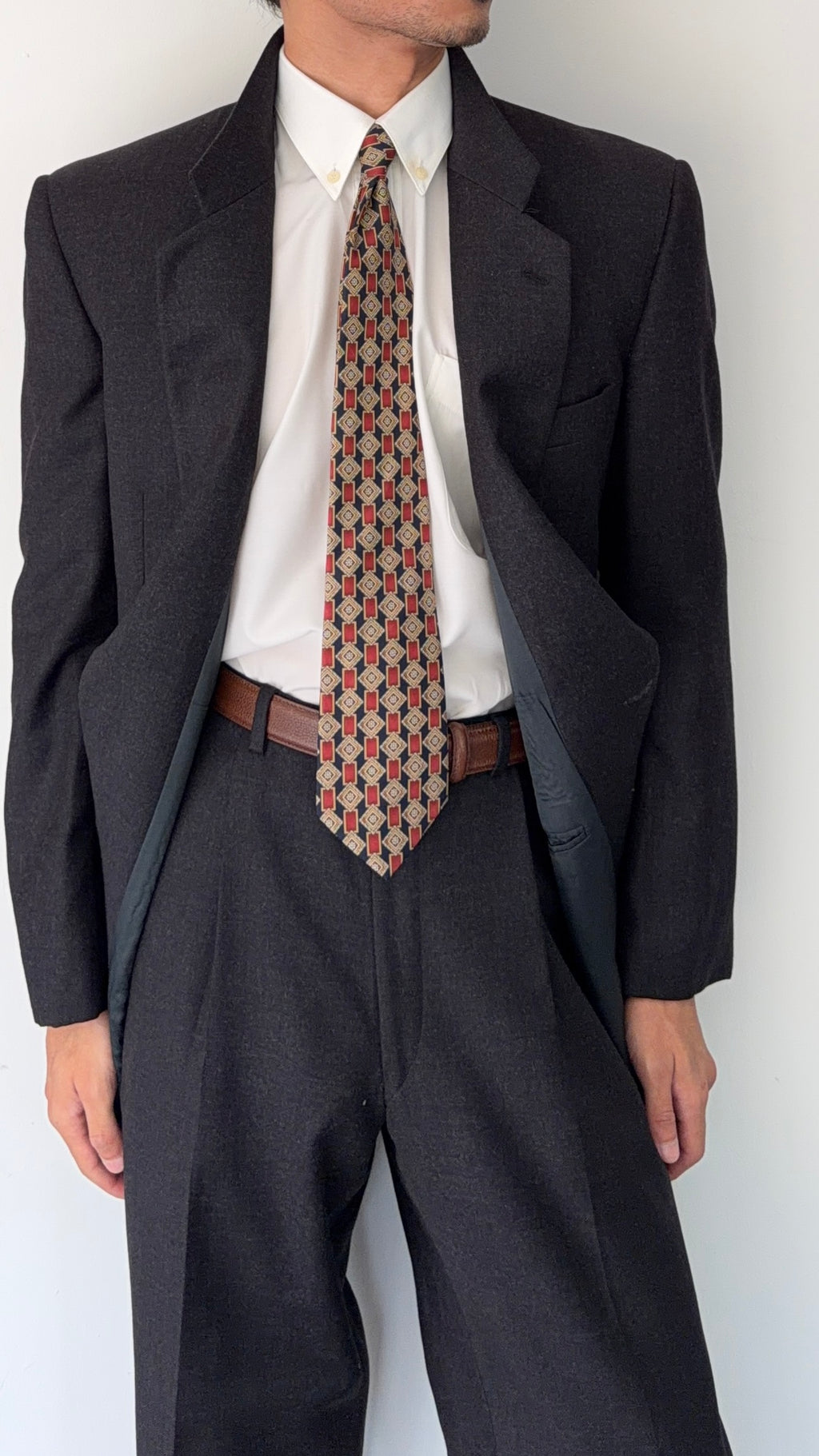 Giorgio Armani Mainline 1980s 2B Double Pleat Wool Charcoal Grey Suit - Size S Jacket / 30" Waist