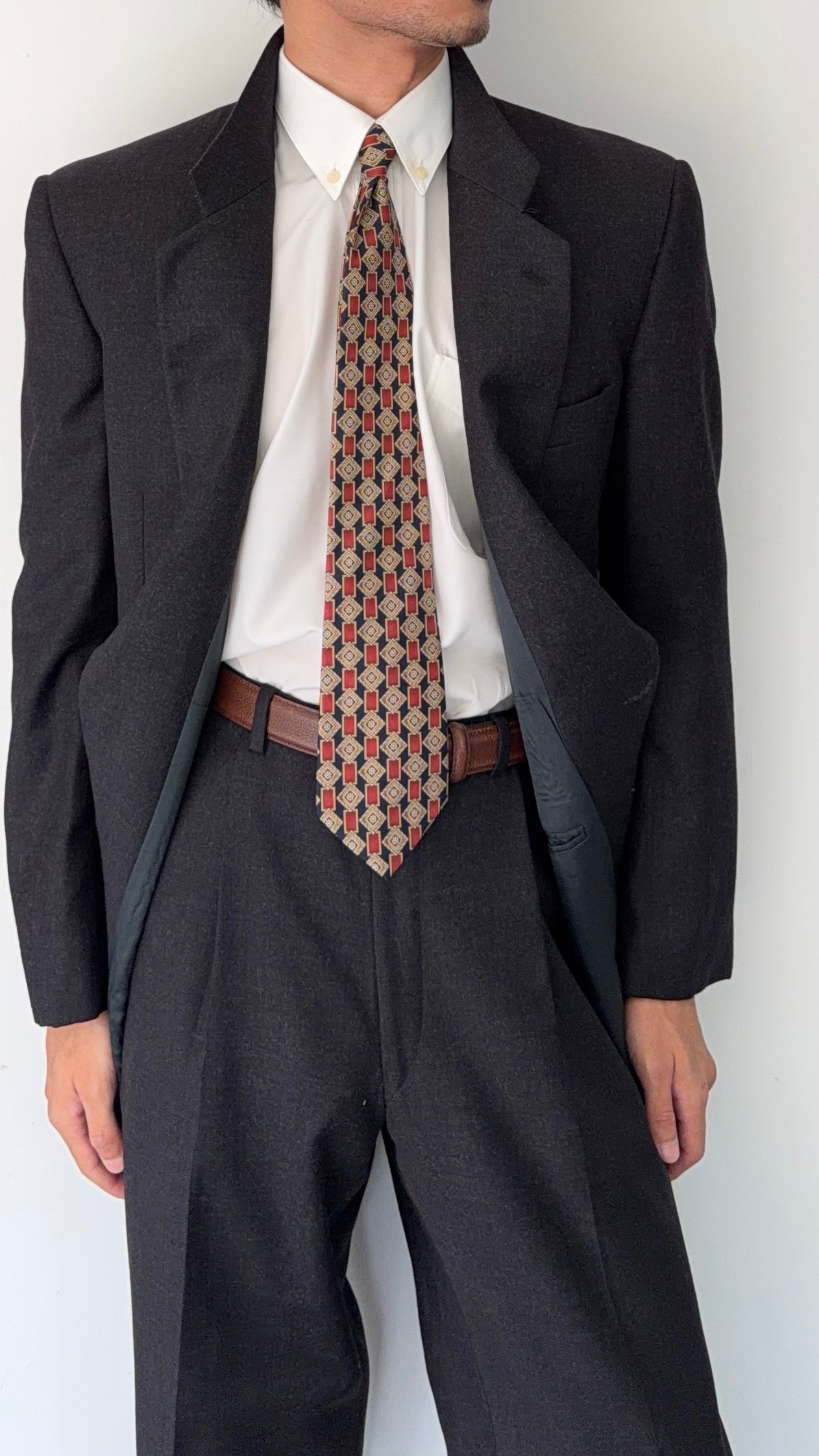 Giorgio Armani Mainline 1980s 2B Double Pleat Wool Charcoal Grey Suit - Size S Jacket / 30" Waist