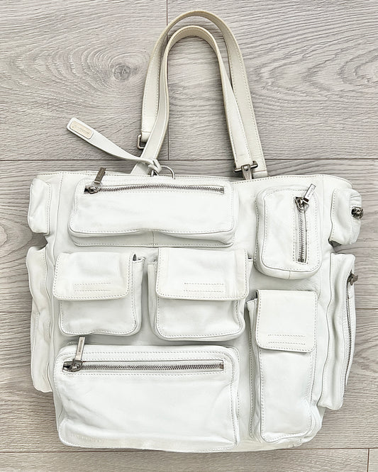 Jil Sander 2003 Multi-Pocket Cargo Leather White Shoulder Bag