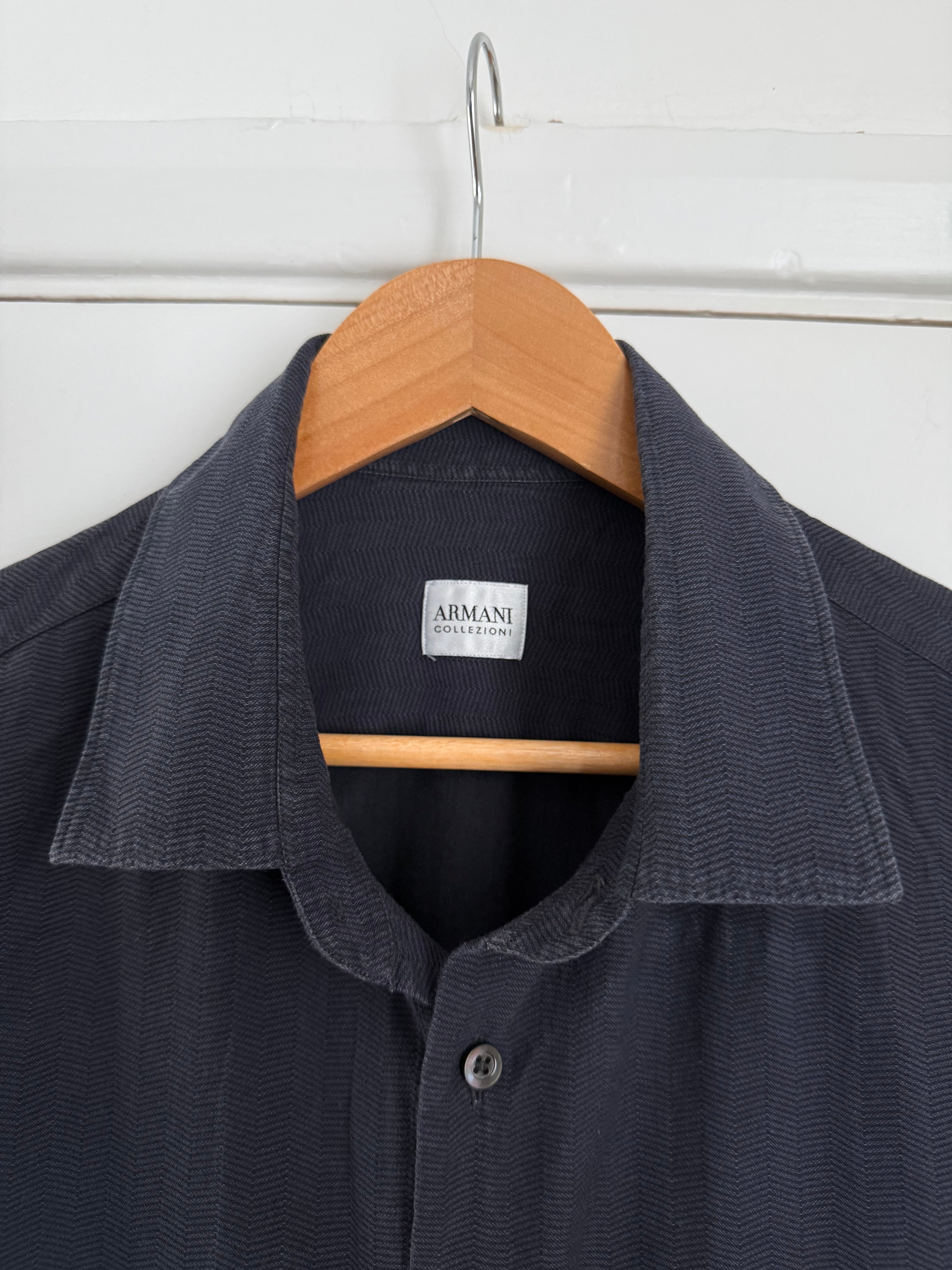 Armani 1990s Herringbone Pattern Long Sleeve Relaxed Shirt - Size XL