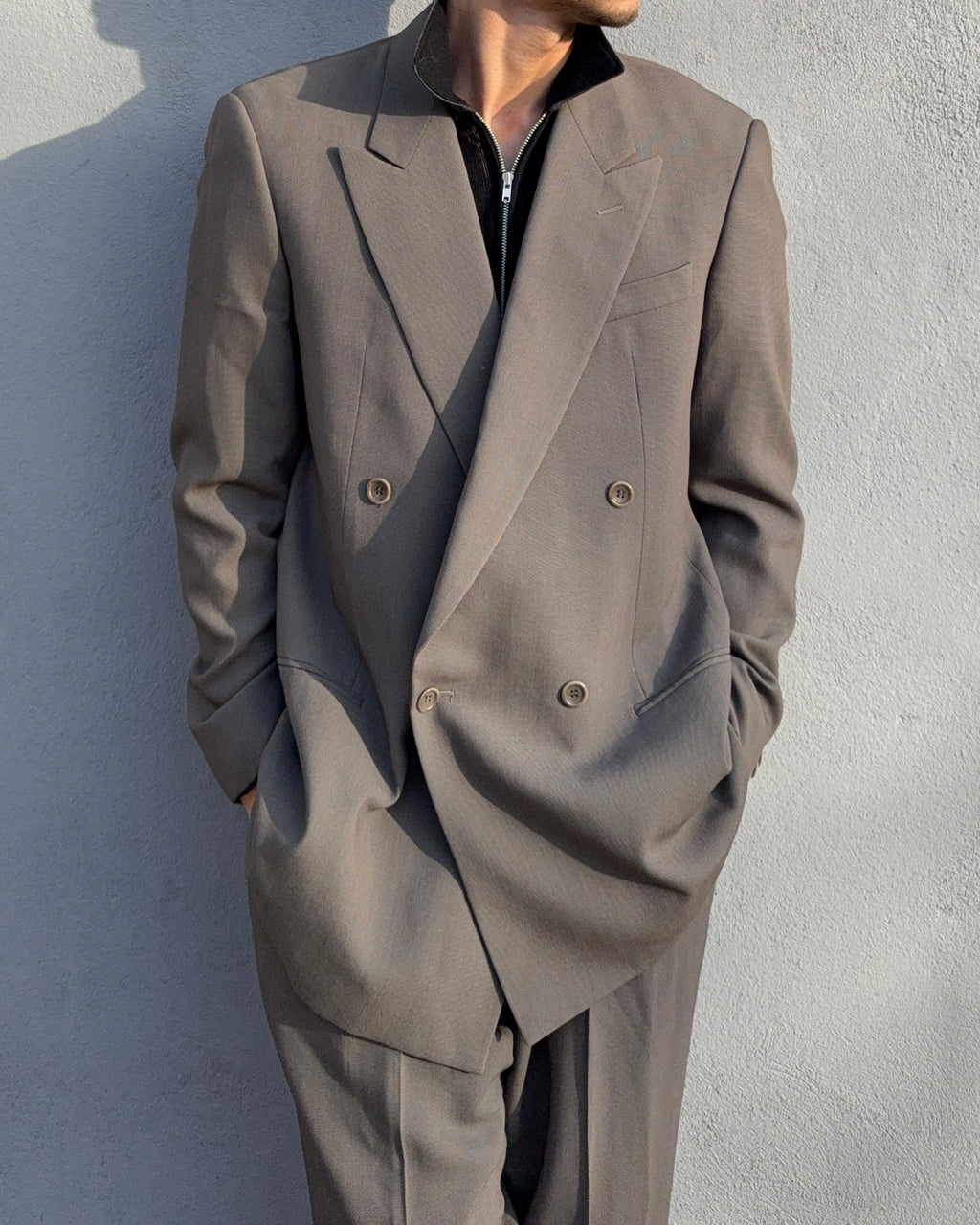 Armani 1990s Double Breasted Draped Pleated Wool Suit - Size XXL Jacket / 38" Waist