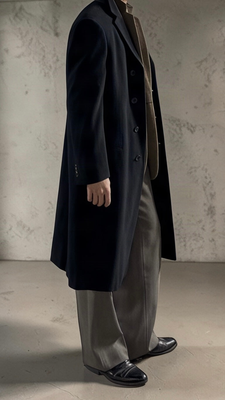 Armani 1990s Charcoal Grey Wool Over Coat - Size M