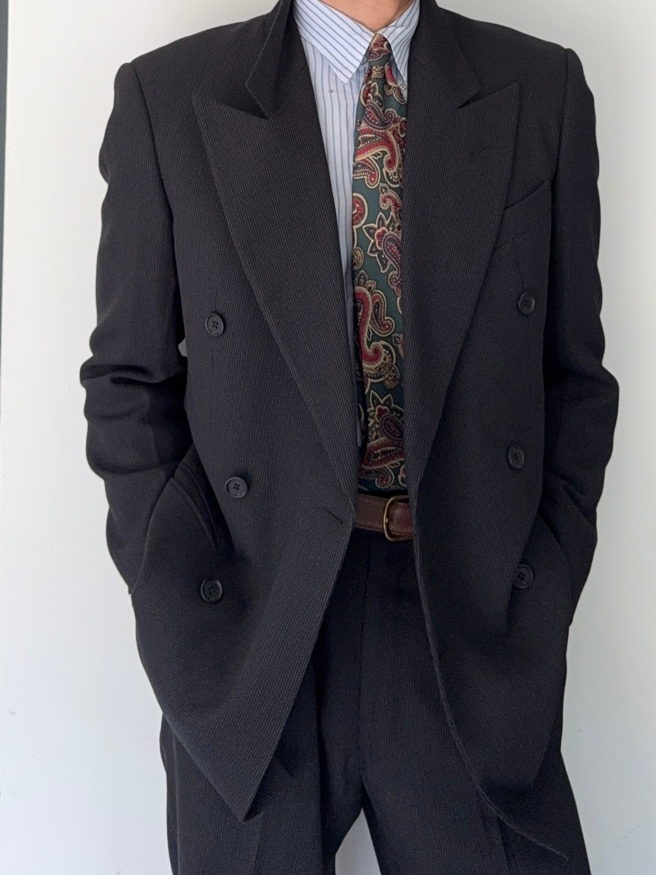 V*3様 Giorgio Armani ビジネスジャケットイタリア産上下 Giorgio Armani 1980s 6B Peaked Lapel Double Breasted Woven Wool