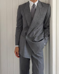 Vintage 1980s Double Breasted Peaked Lapel Pleated Merino Wool Grey Suit & Armani Tie - Size S Jacket / 30" Waist
