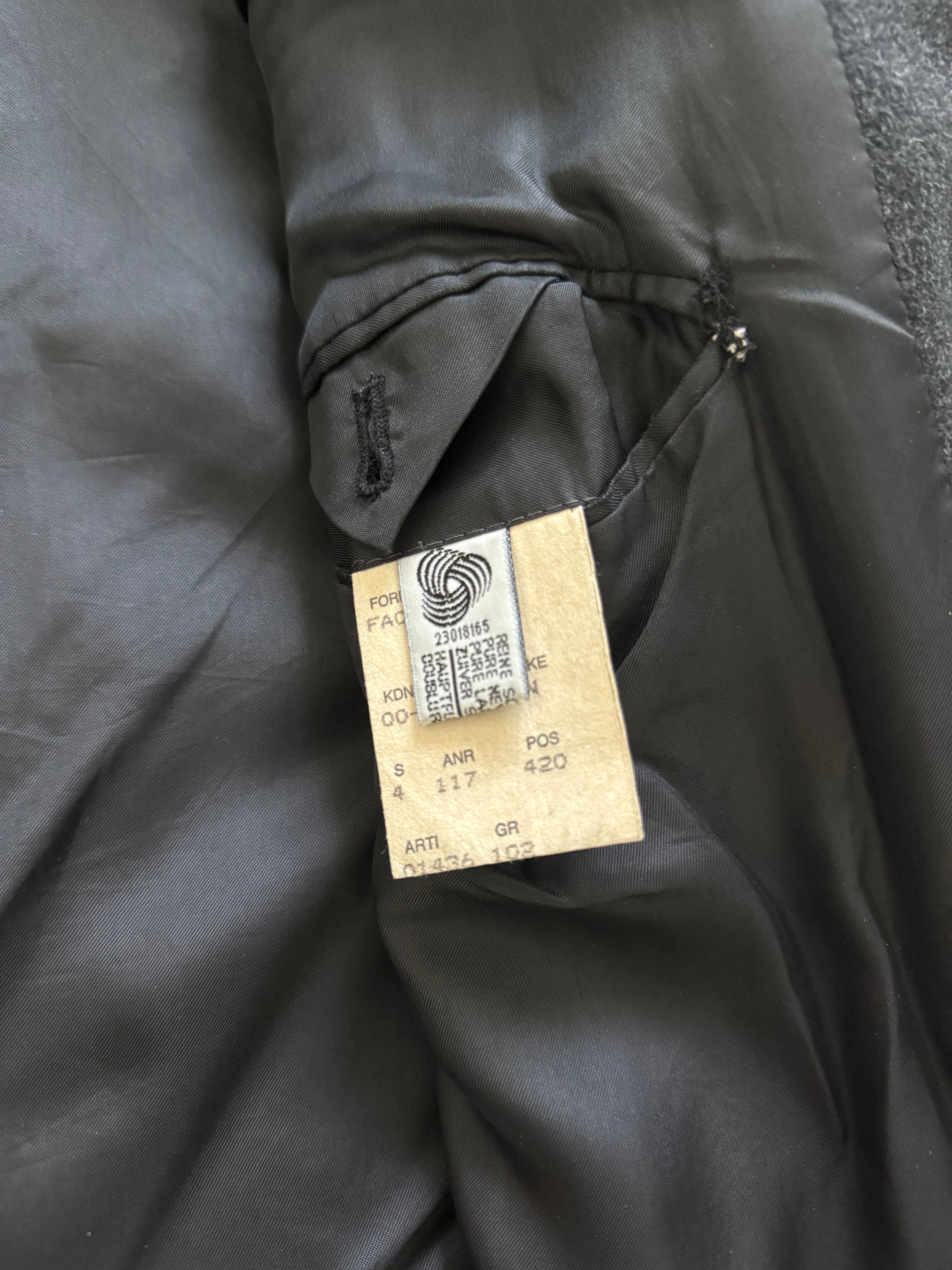Hugo Boss 1980s 'Facel Vega' Double-Breasted Peaked Lapel Long Wool Coat - Size L