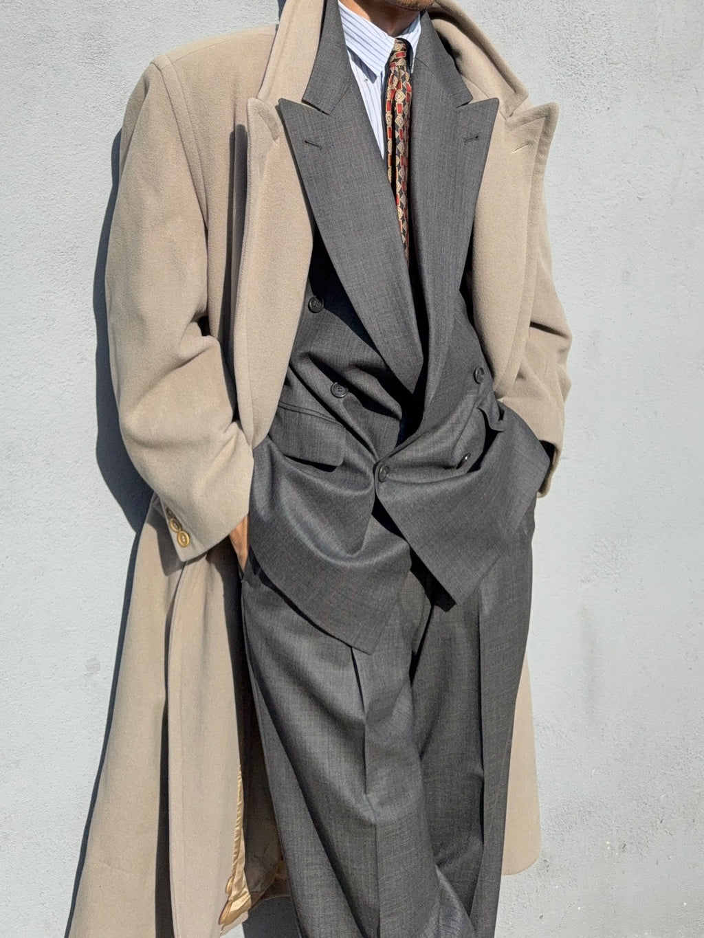Hugo Boss 1980s 'Bassini Chicago' Peaked Lapel Double Breasted Pleated Wool Cashmere Suit - Size S Jacket / 30" Waist