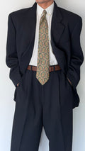 Giorgio Armani 1980s 3B Wool Ribbed Weave Navy Pleated Suit - Size XXL Jacket / 38" Waist