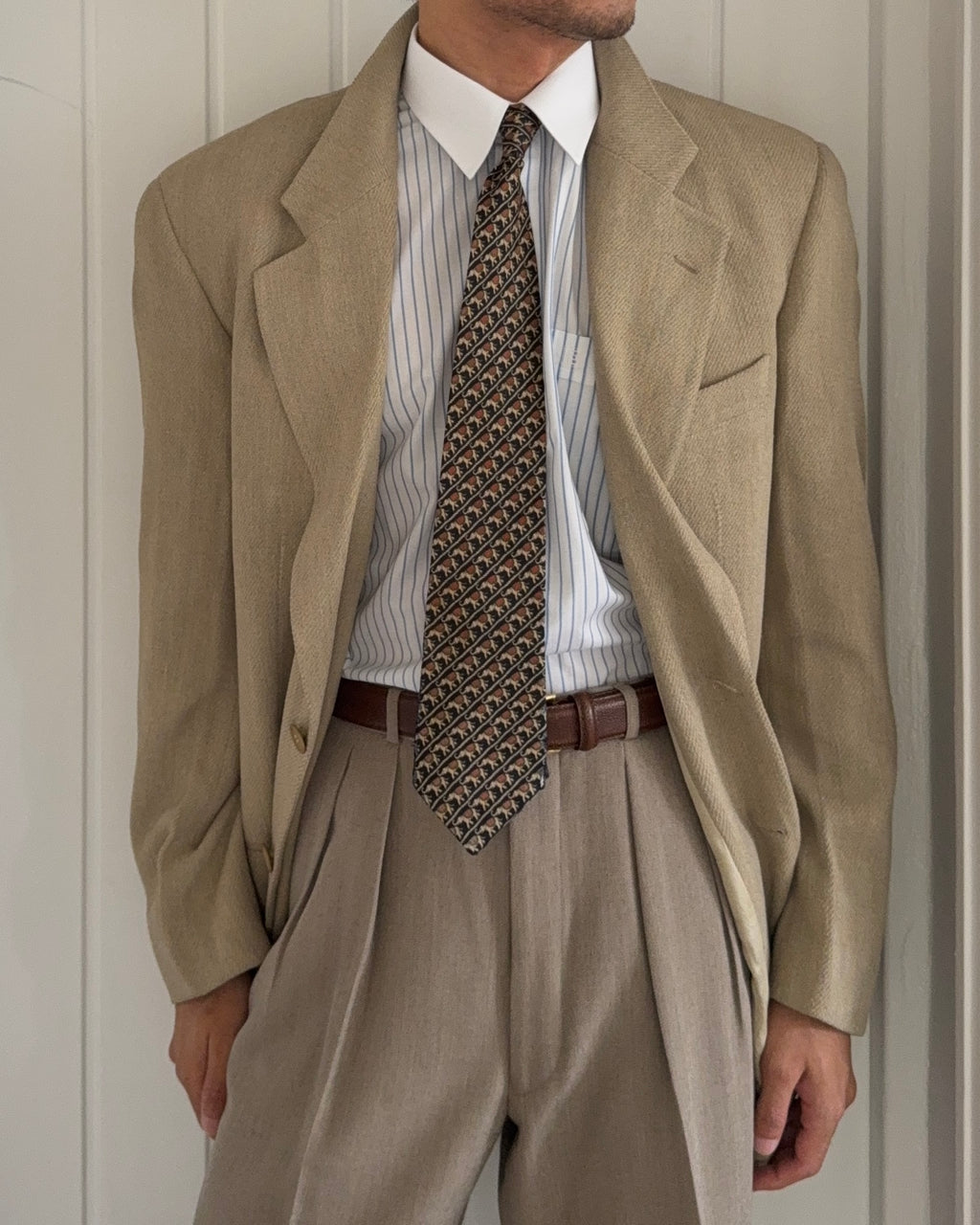 Giorgio Armani 1980s 2B Wool Silk Beige Sport Jacket Blazer - Size M