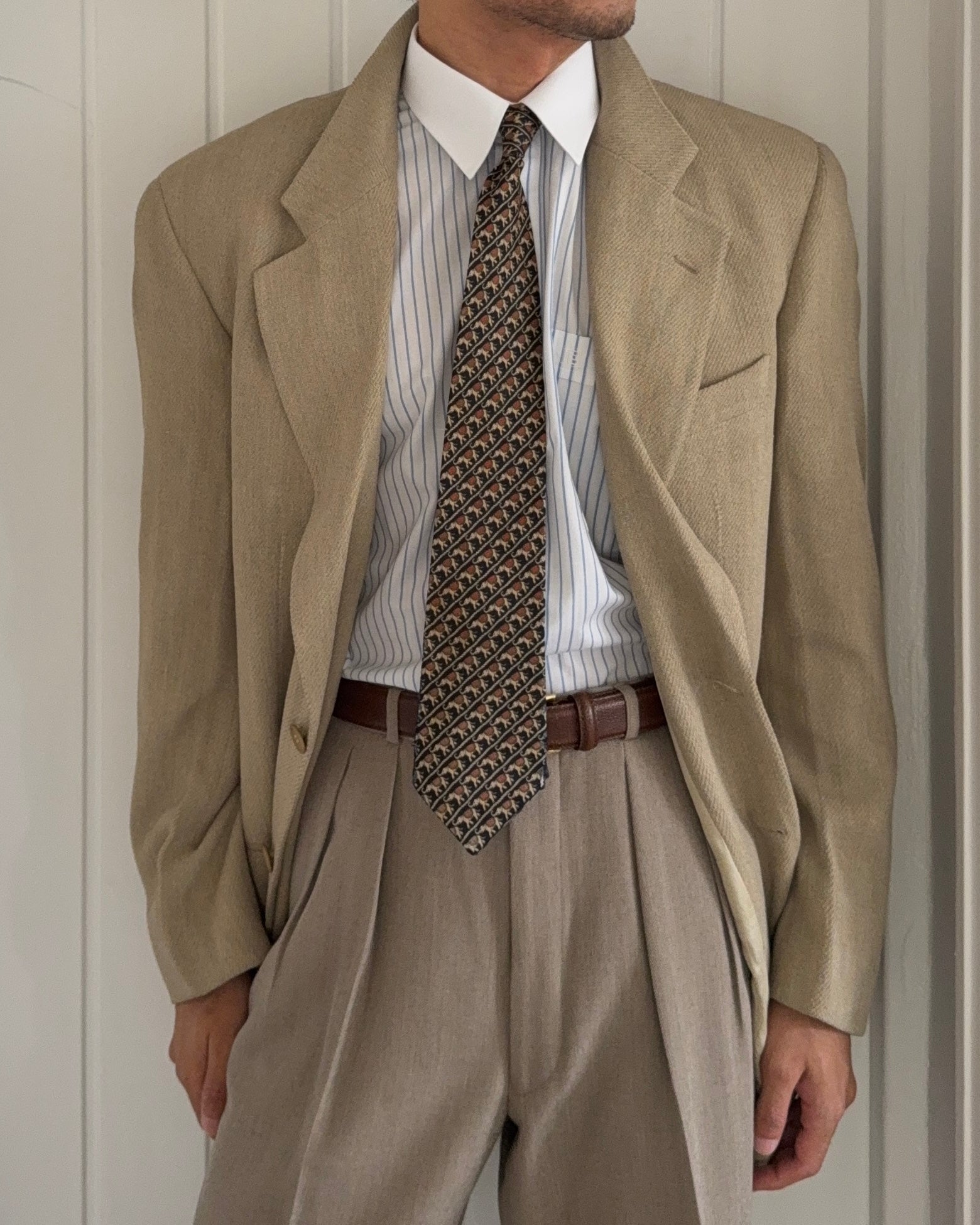 Giorgio Armani 1980s 2B Wool Silk Beige Sport Jacket Blazer - Size M