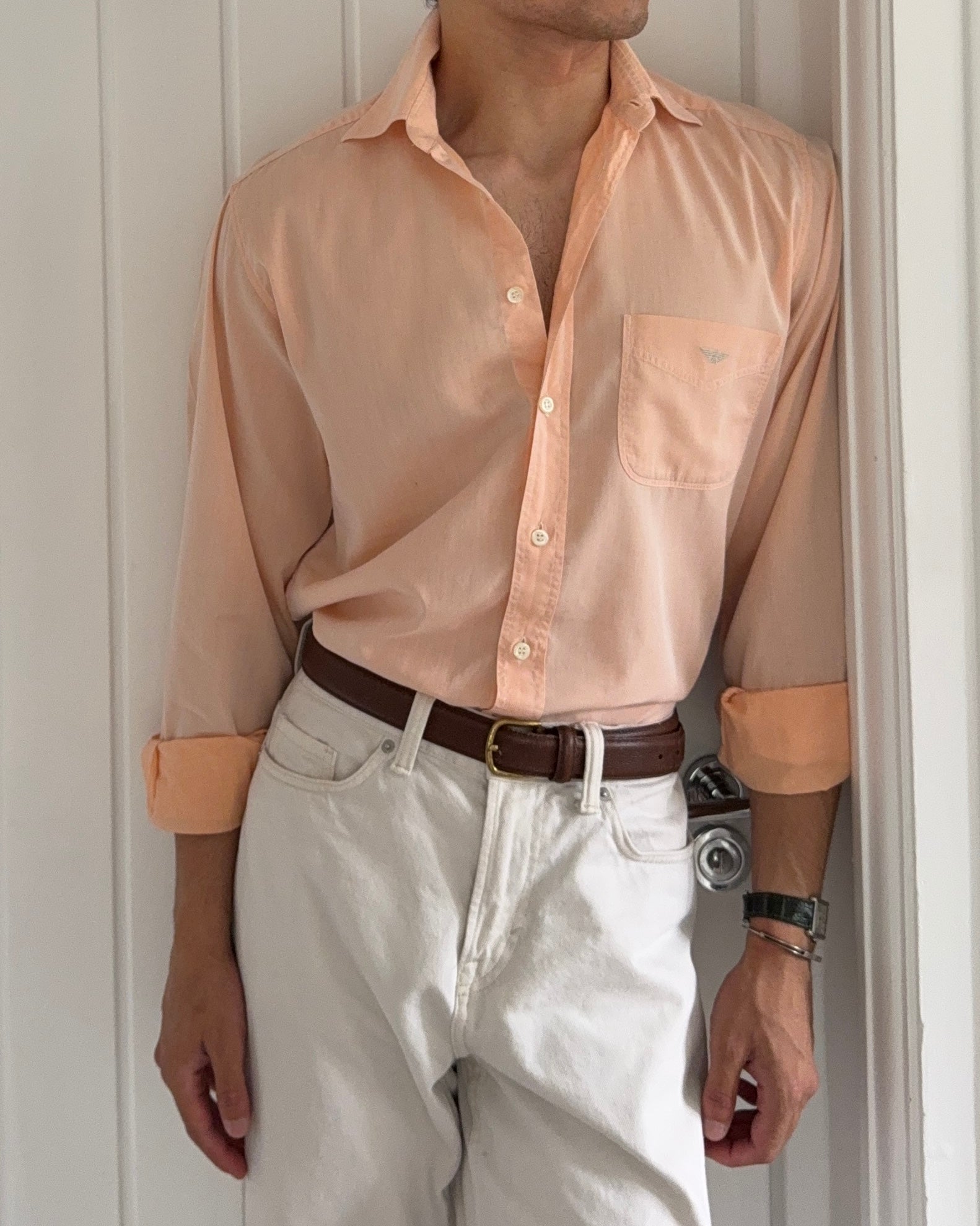 Emporio Armani 1990s Salmon Peach Shirt - Size M