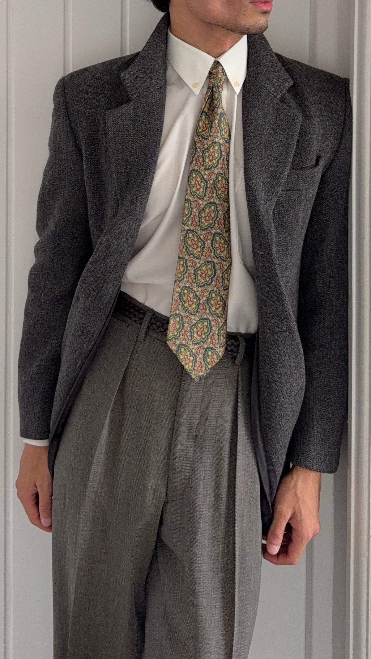 Emporio Armani 1990s 3B Wool Textured Sport Jacket Blazer Grey - Size S