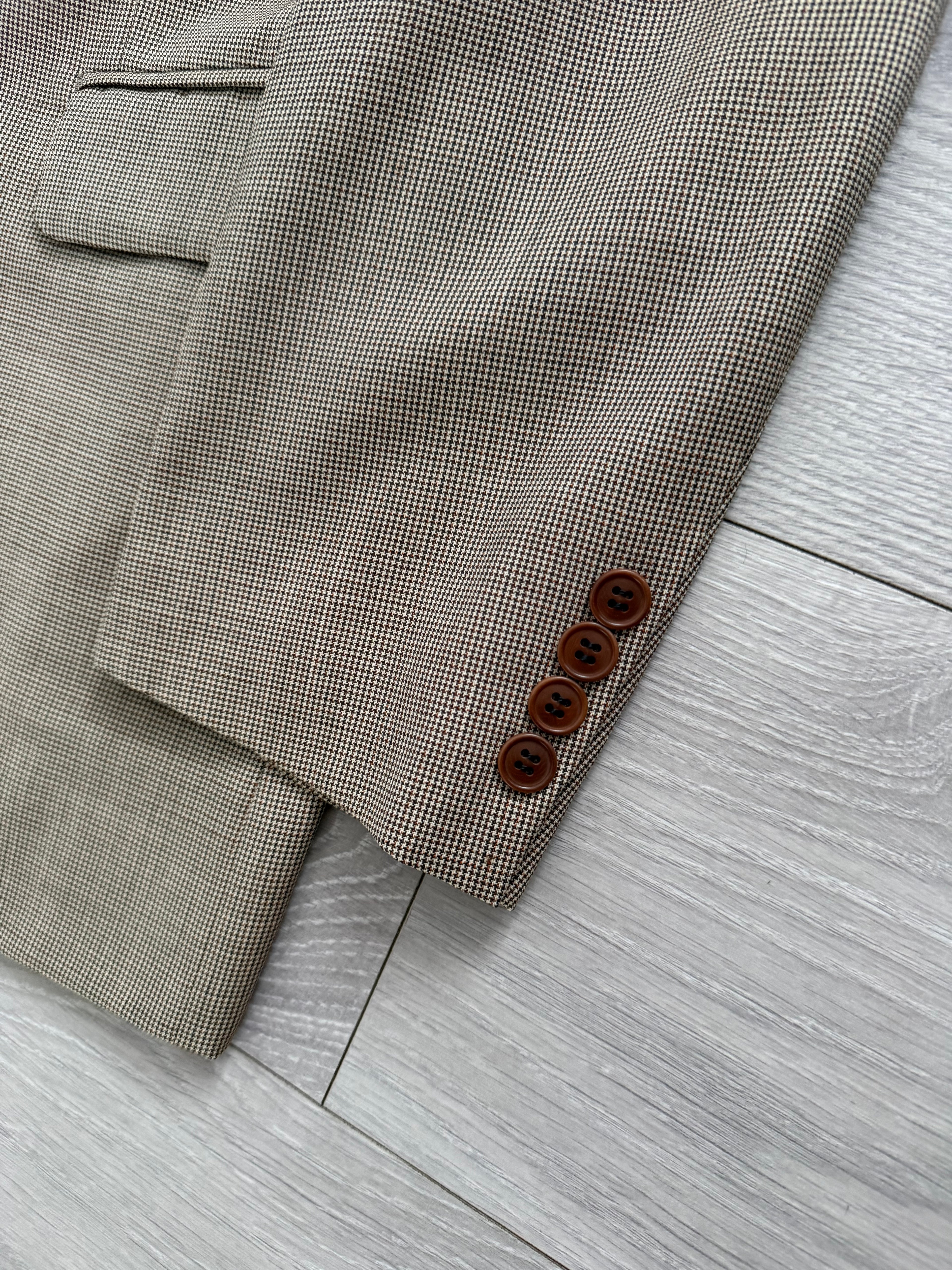 Paul Smith 1990s 3B Double Pleat Micro Houndstooth Marzotto Fabric Wool Suit - Size S Jacket / 30" Waist