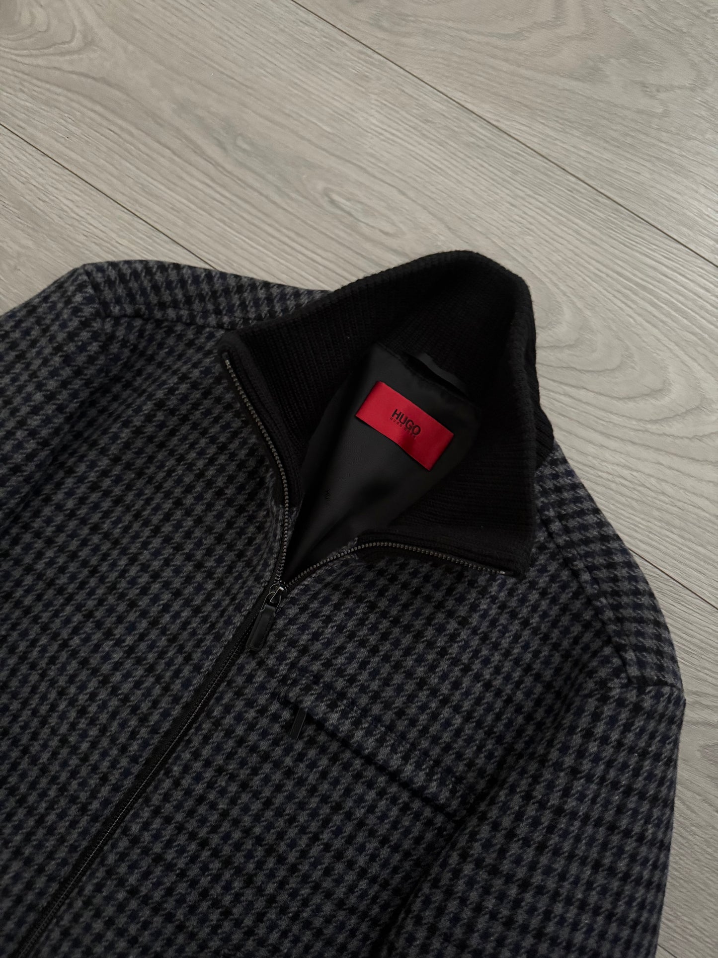 Hugo Boss Houndstooth Pattern Wool Bomber Jacket - Size S