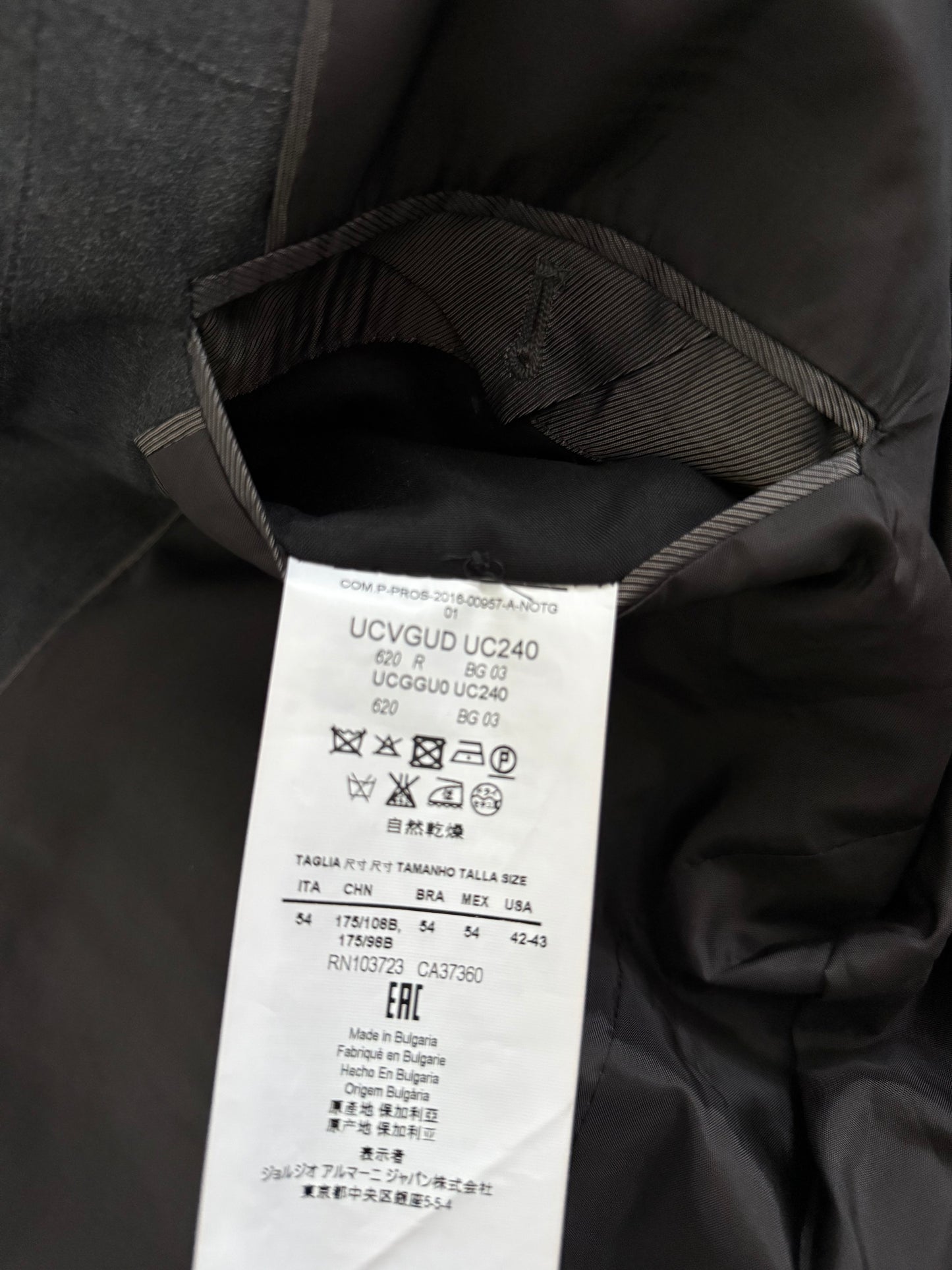 Armani 2016 Windowpane Check Wool Suit - L Jacket / 38" Waist