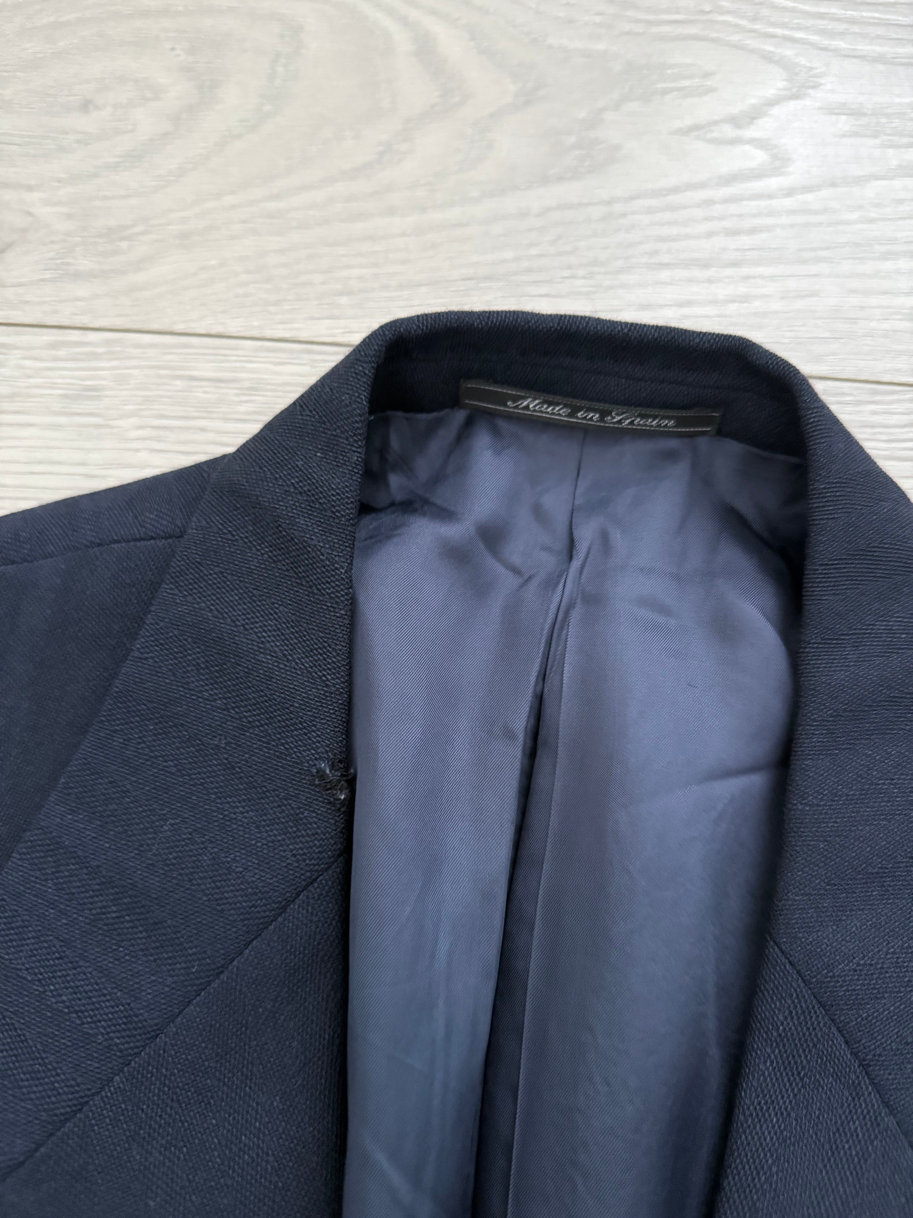 Versace 1980s 2B Double Pleat Herringbone Wool Navy Suit - Size XL Jacket / 36" Waist