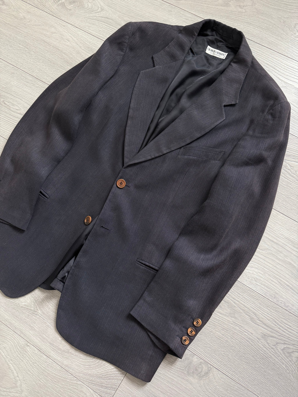 Giorgio Armani 1980s 2B Wool Silk Micro-Herringbone Sport Jacket Blazer - Size L