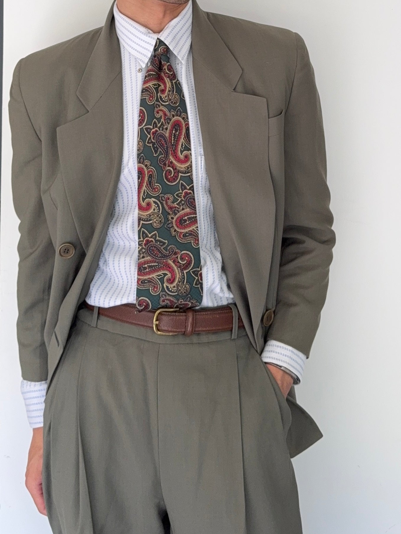 Basile 1980s Peaked Lapel Double Breasted Draped Wool Suit - Size S Jacket / 28" Waist