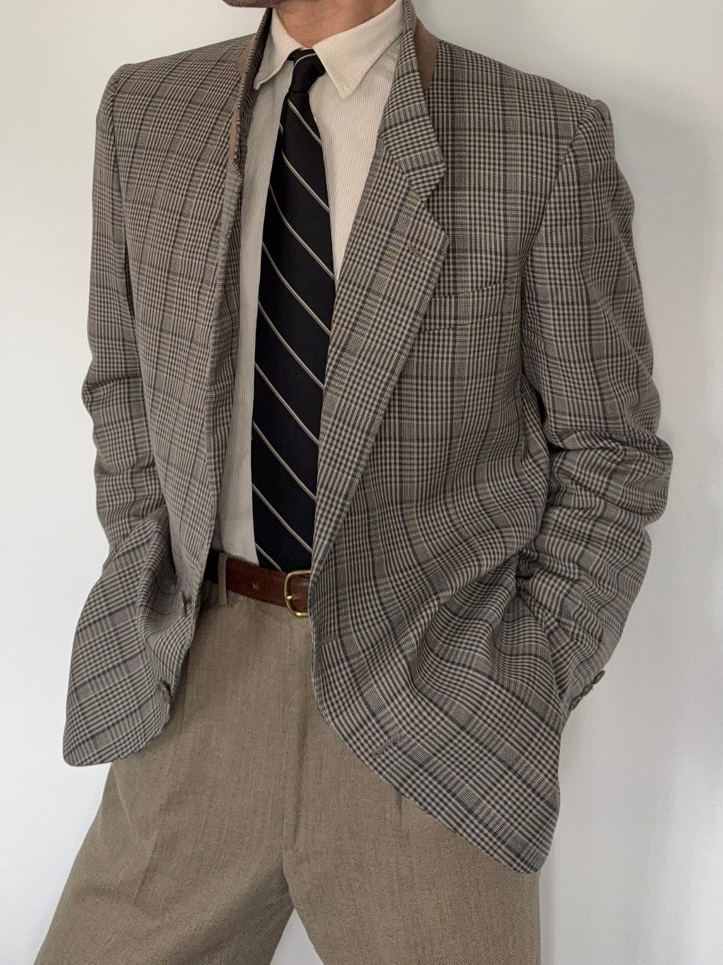 Giorgio Armani 1980s Mainline Wool Check Blazer Sports Jacket - Size L
