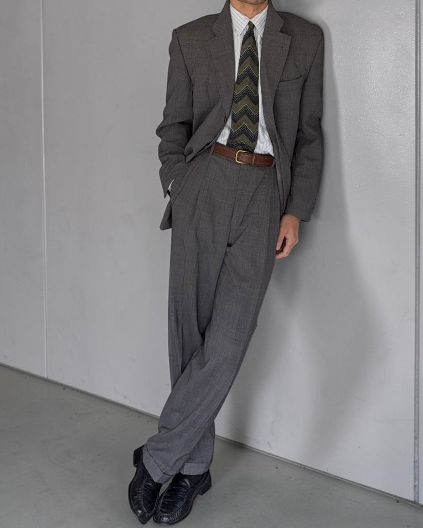 Hugo Boss 1980s 'Poseidon' 3B Pleated Wool Grey Suit - Size L Jacket / 34" Waist