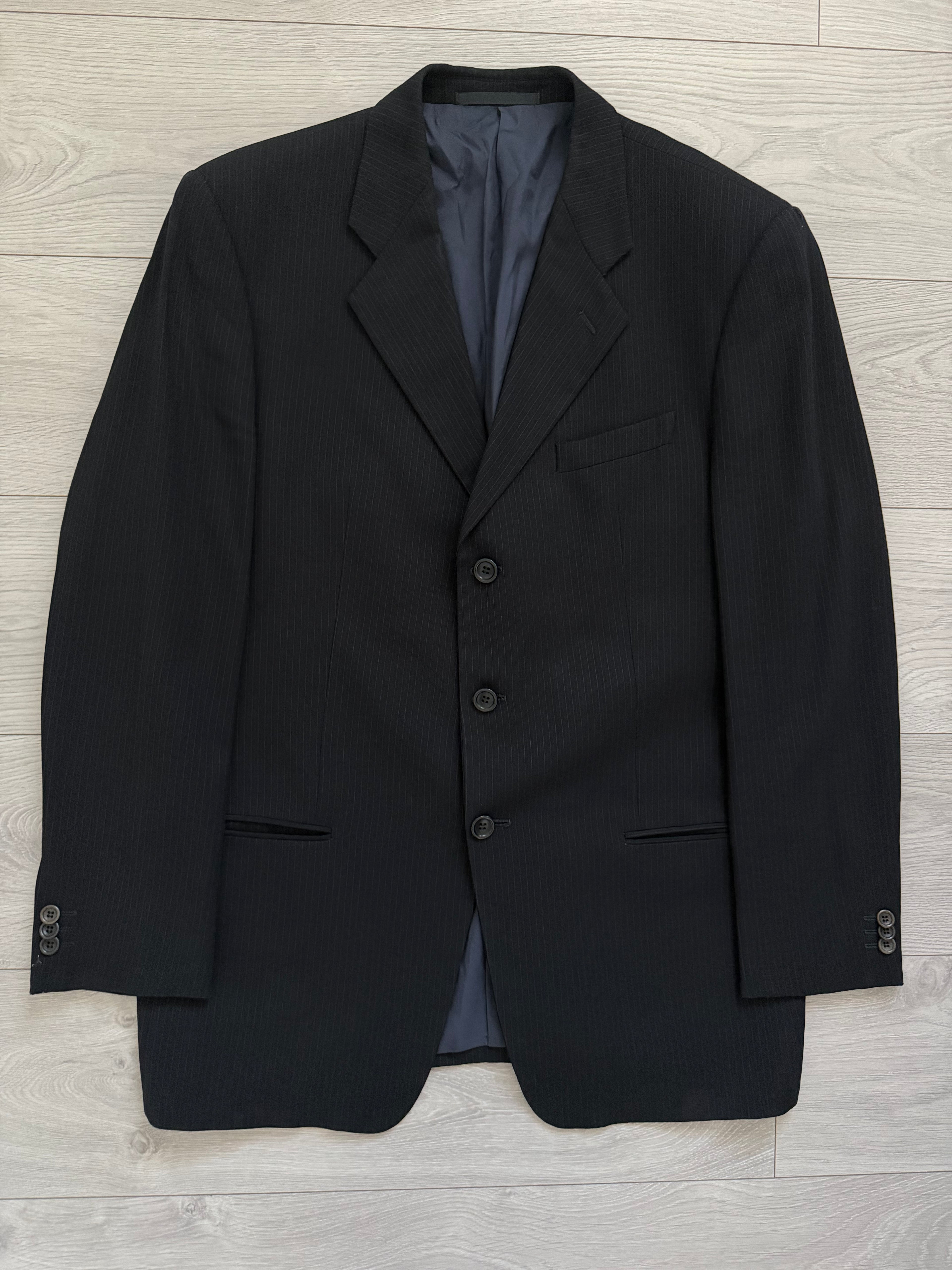 Armani 1990s 3B Pinstriped Textured Pleated Wool Suit  - Size XL Jacket / 36" Waist
