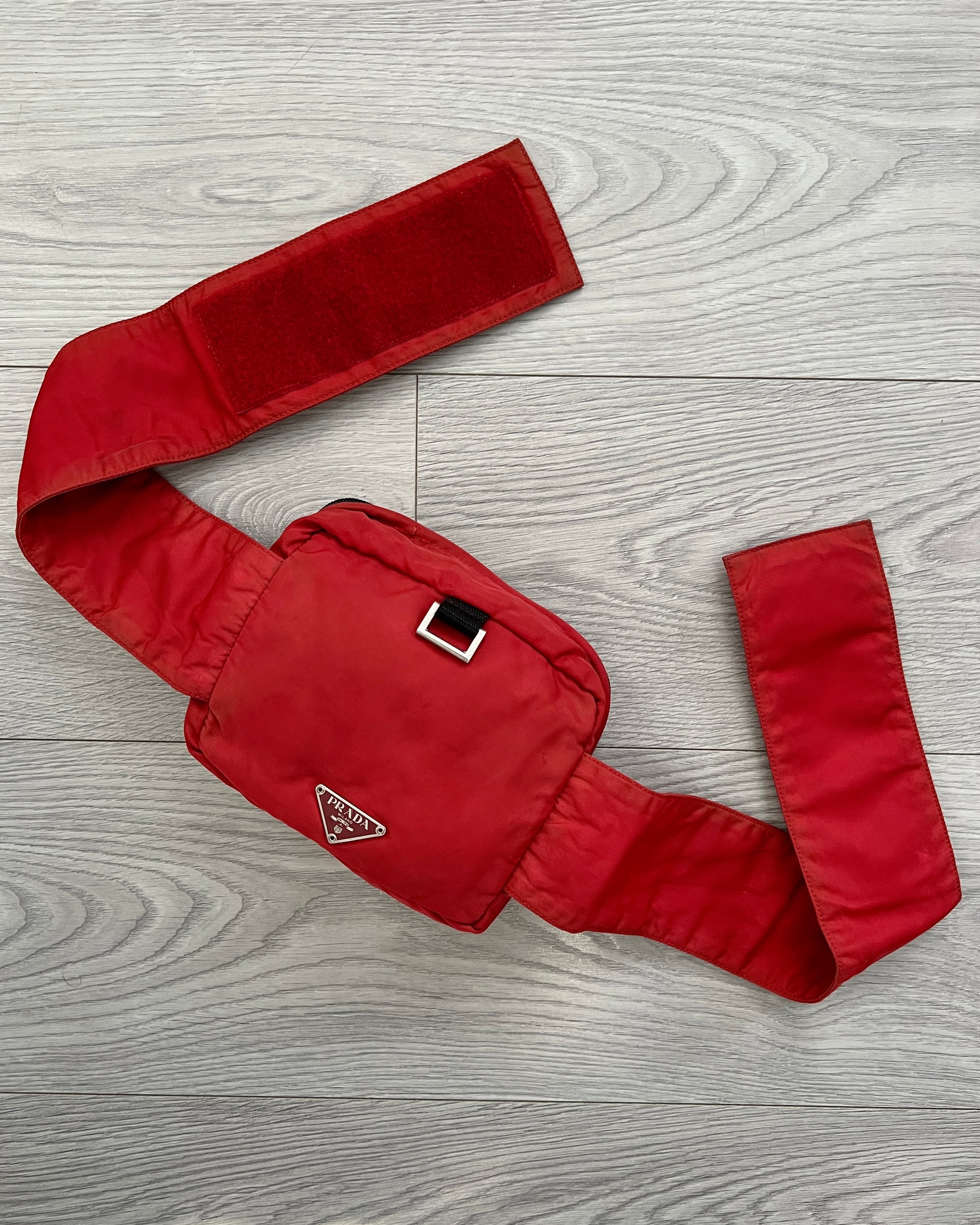 Prada 00s Metal Logo Red Waist Bag
