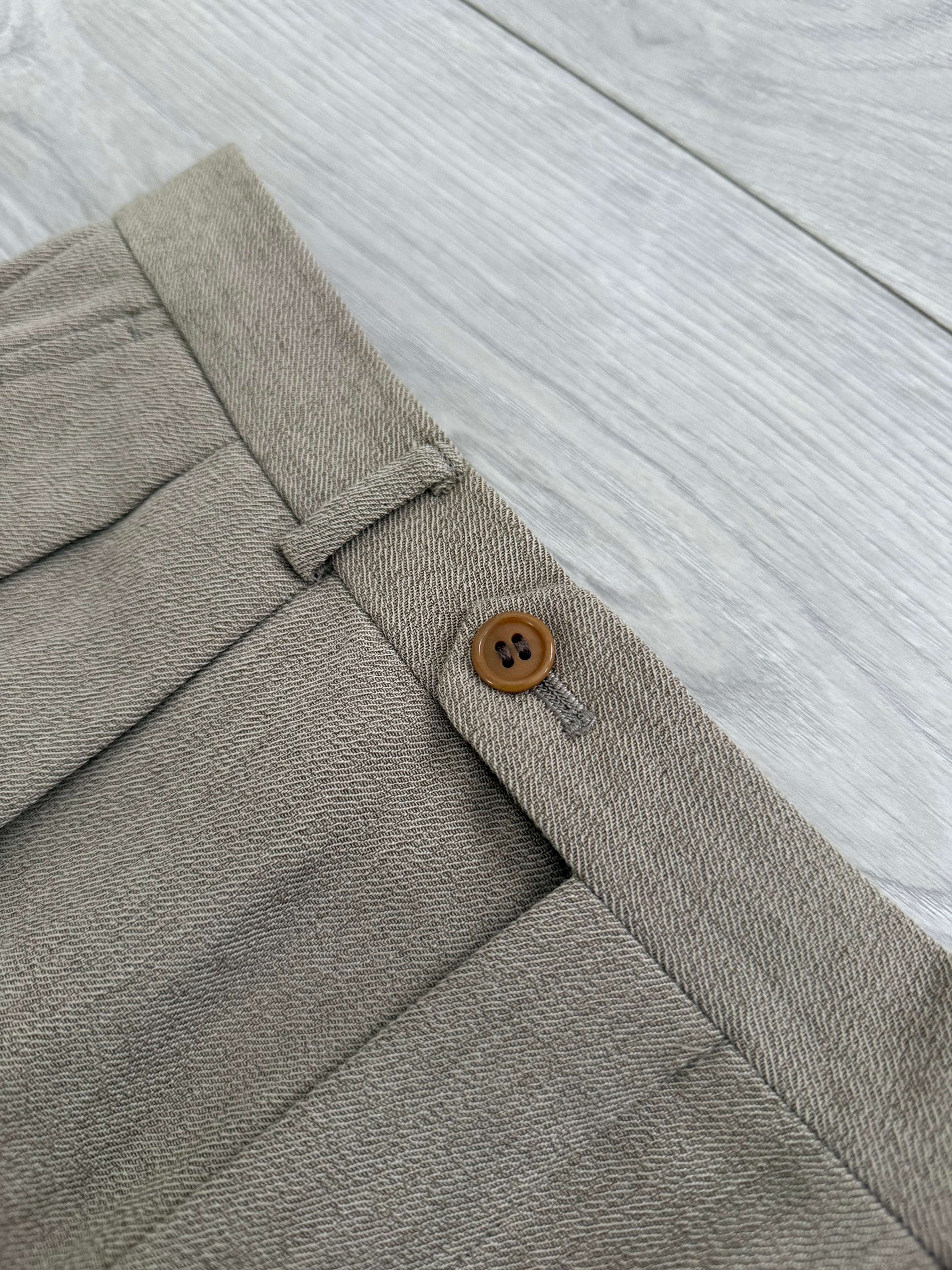 Paul Smith 1990s 3B Double Pleat Crepe Weave Wool Suit Stone Beige - Size L Jacket / 31" Waist