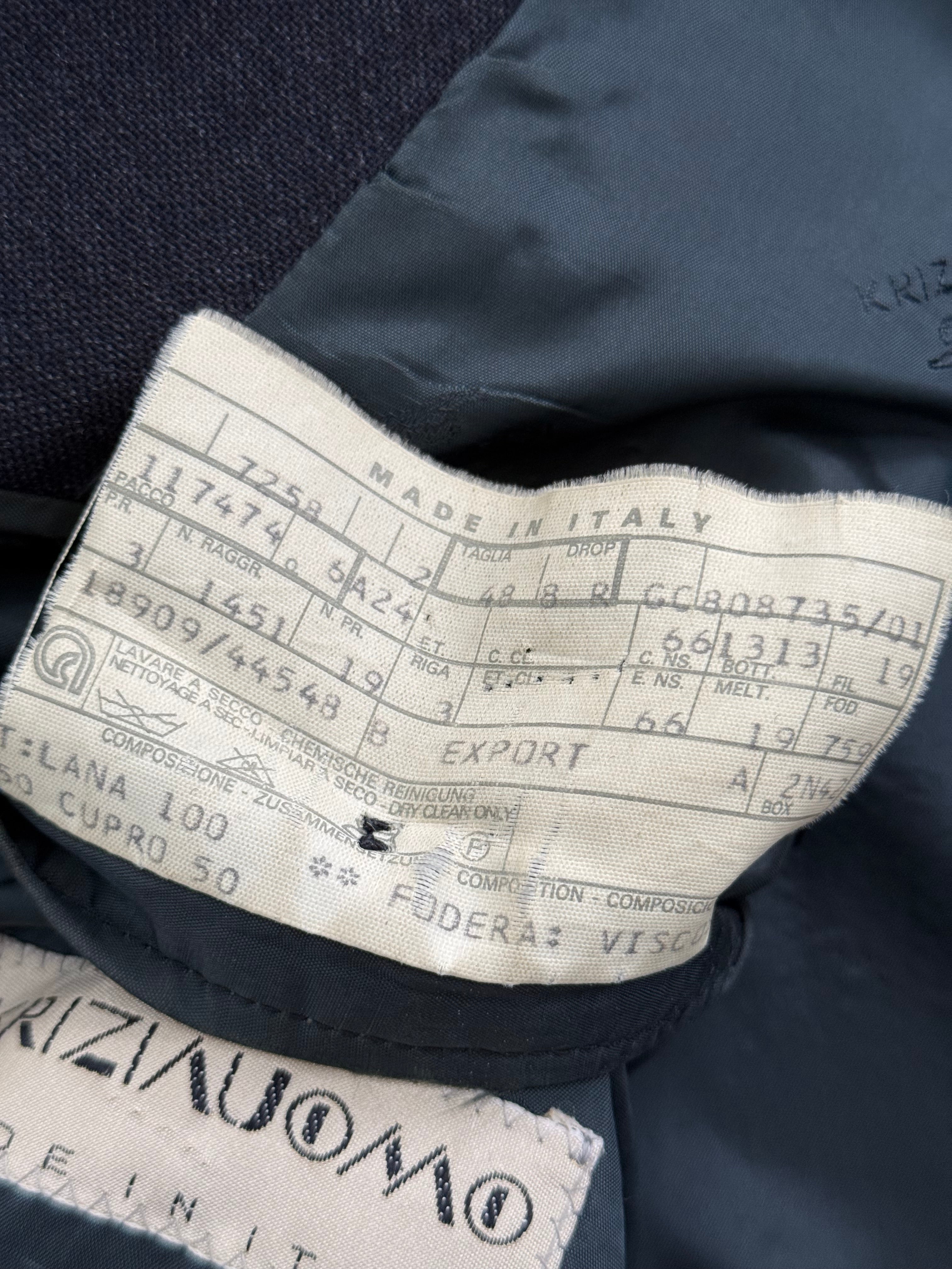 Krizia Armani 1990s Peaked Lapel Double Breasted Pleated Wool Suit Navy - Size M Jacket / 31" Waist