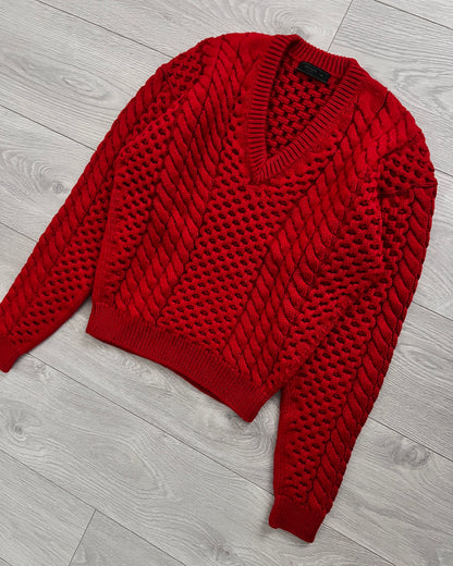 Prada FW2017 V-Neck Chunky Braided Knit Sweater - Size M