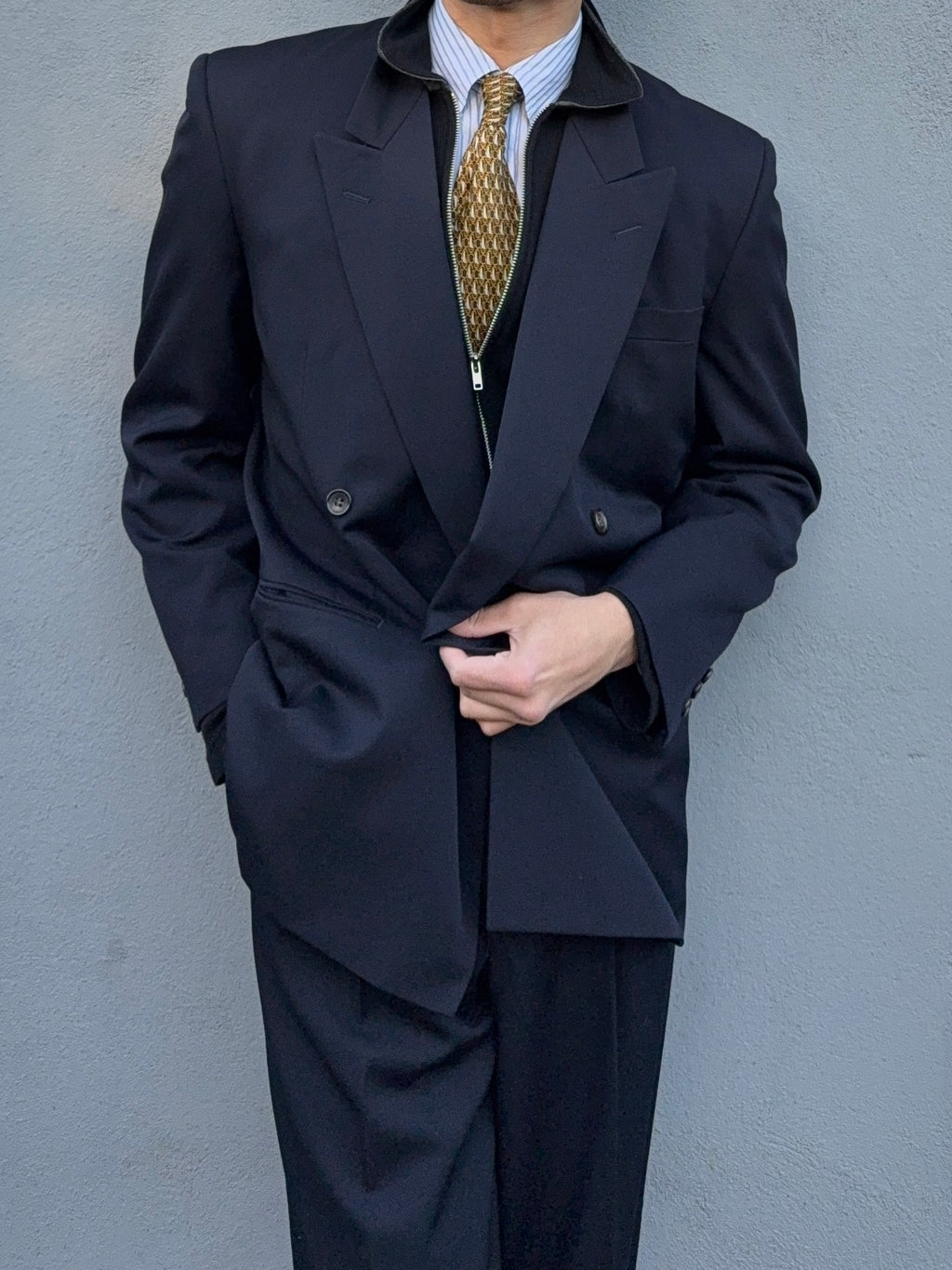 Comme Des Garcons Homme 1992 Double Breasted Pleated Wool Navy Suit - Size M Jacket / 30" Waist