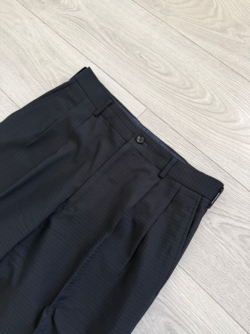 Comme Des Garcons Homme 2001 3B Navy Blue Pleated Wool Blend Suit - Size M Jacket / 30" Waist