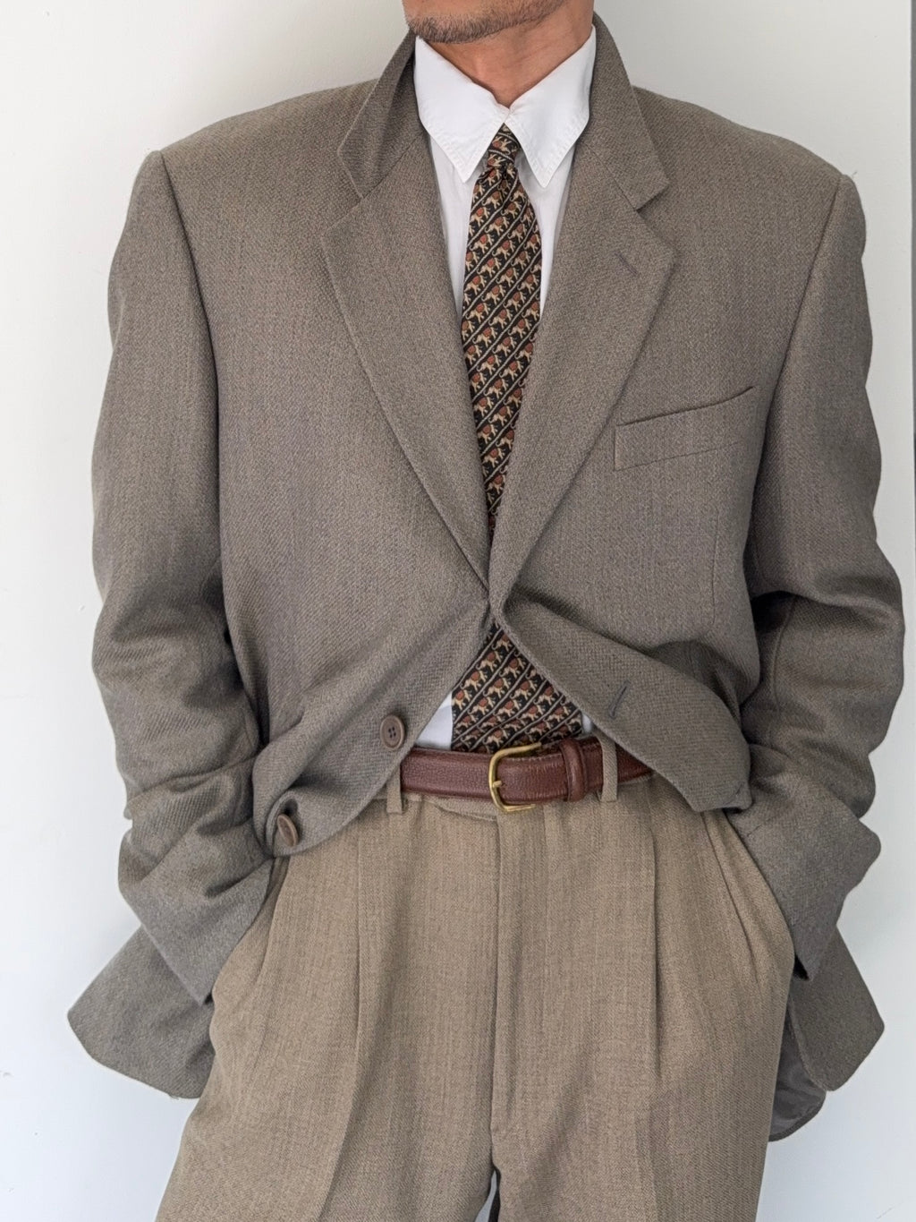 Giorgio Armani Black Label 1990s 3B Wool Cashmere Taupe Sports Jacket Blazer - Size XL