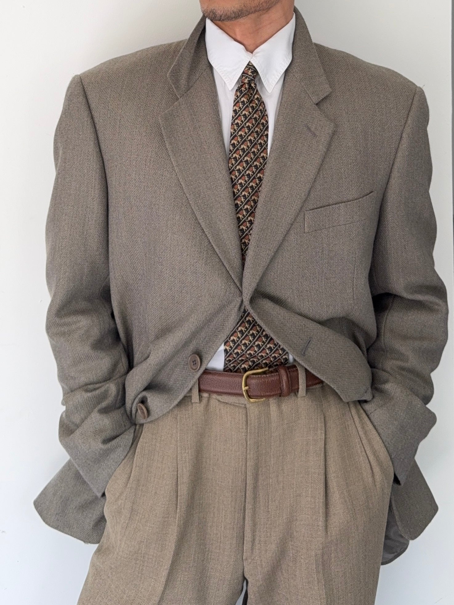 Giorgio Armani Black Label 1990s 3B Wool Cashmere Taupe Sports Jacket Blazer - Size XL