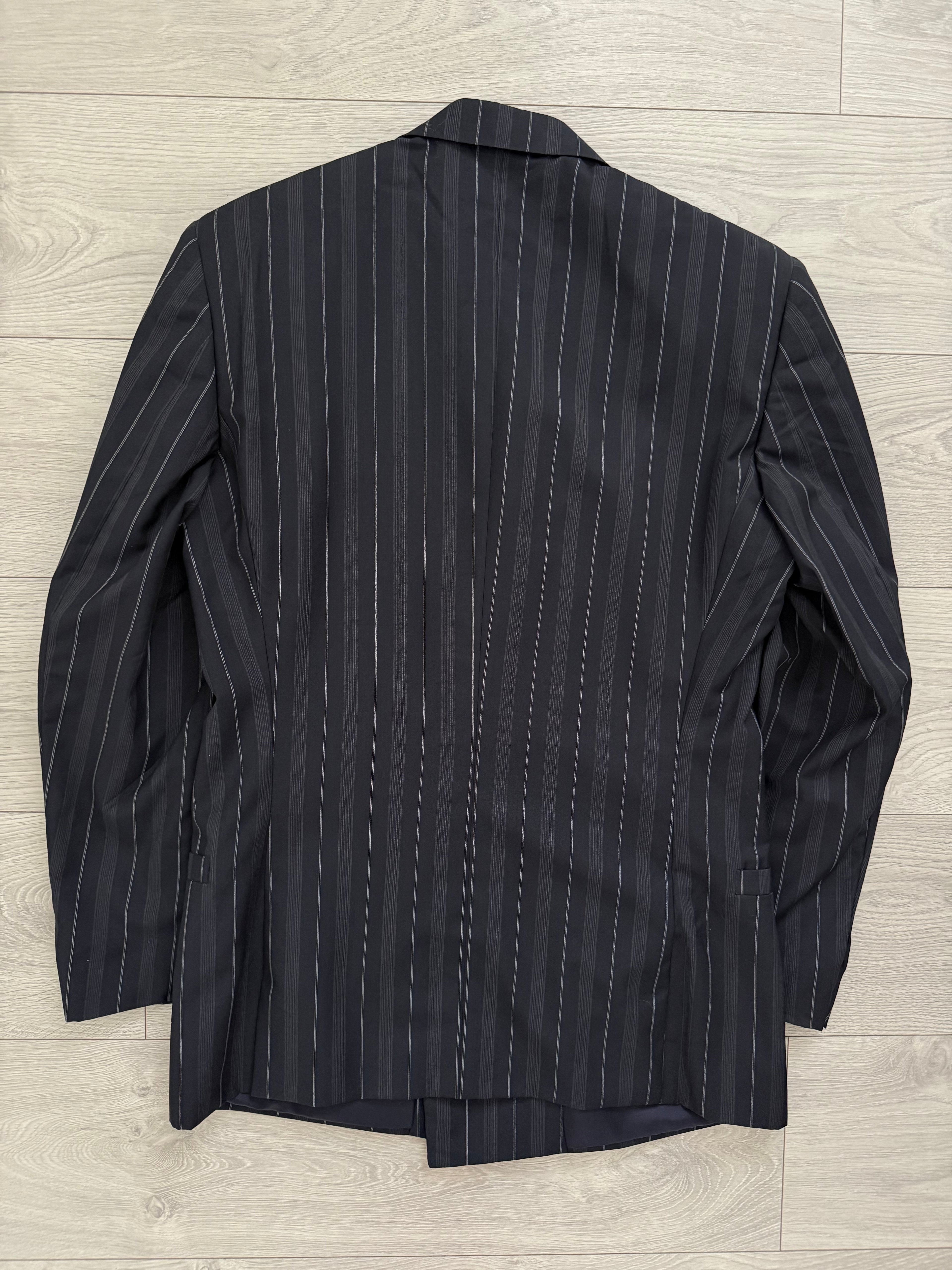 Versace 1980s Metal Button Notch Lapel Double Breasted Pleated Wool Striped Suit - Size S Jacket / 29" Waist