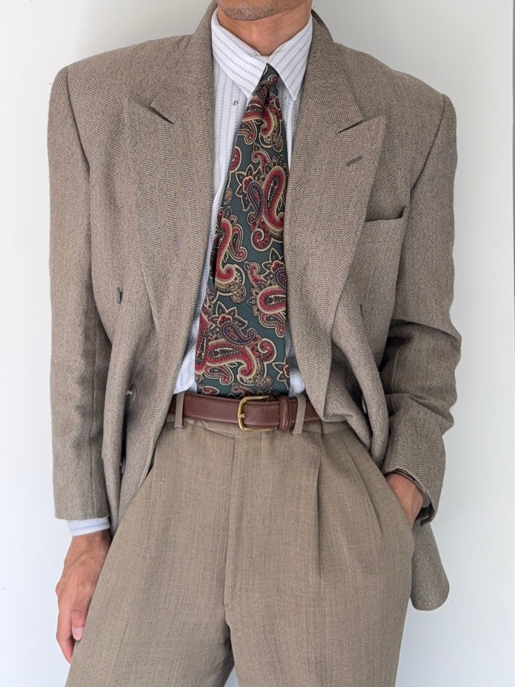 Dior 1980s Peaked Lapel Double Breasted Textured Wool Sports Blazer Jacket - Size M