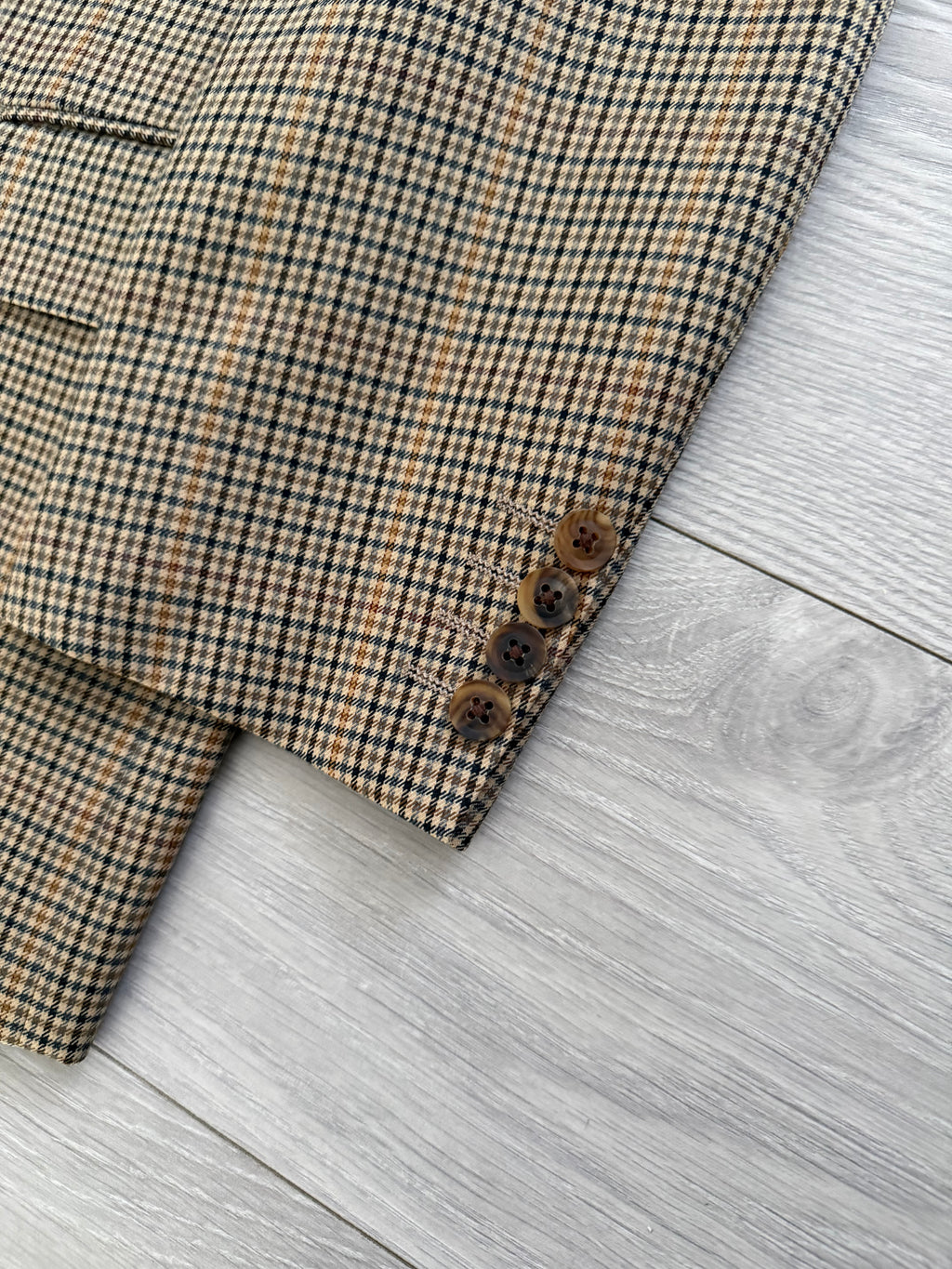 Burberry 1990s 2B Wool Multi-Pattern Tan Sports Jacket Blazer - Size S