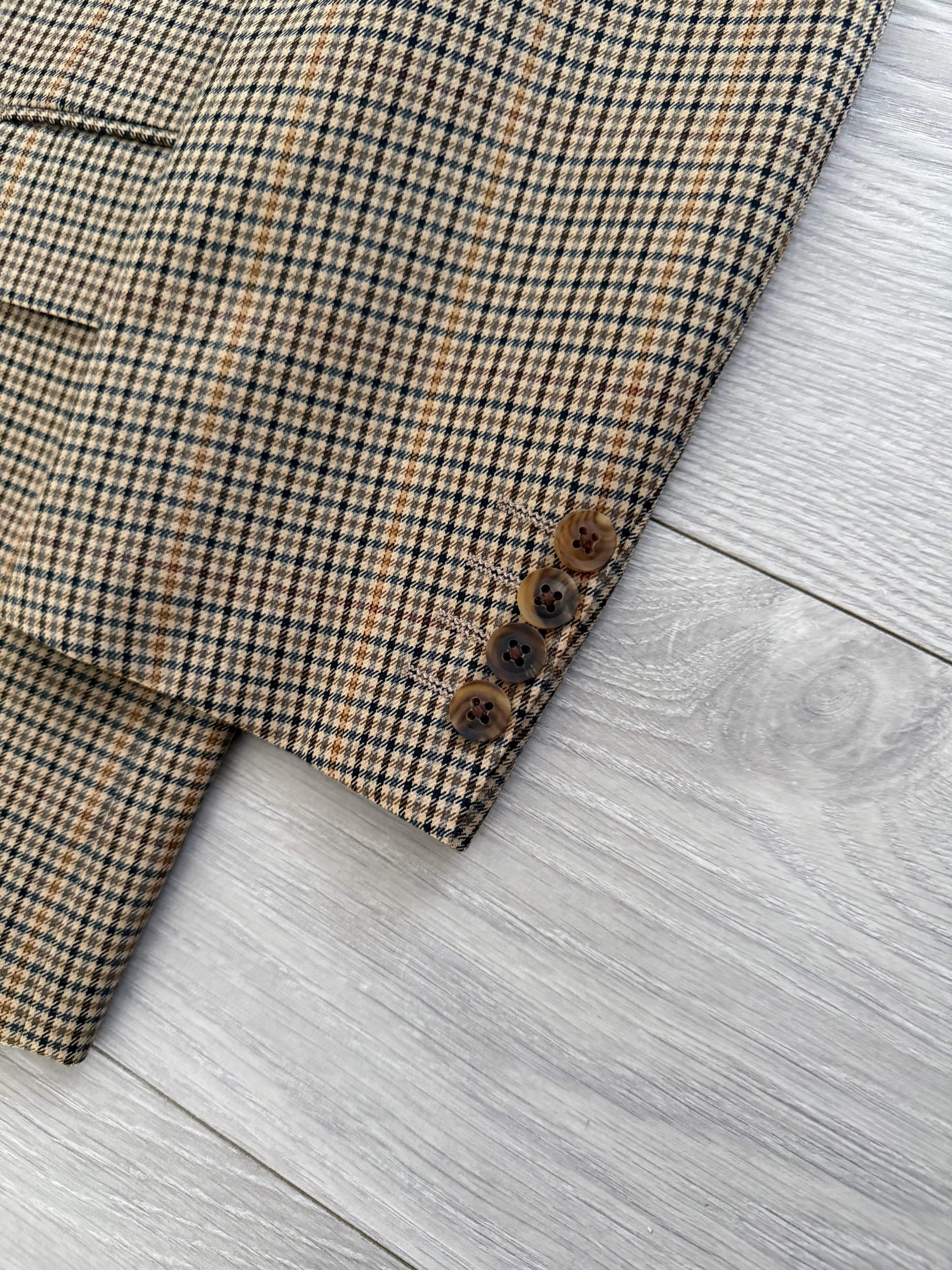 Burberry 1990s 2B Wool Multi-Pattern Tan Sports Jacket Blazer - Size S