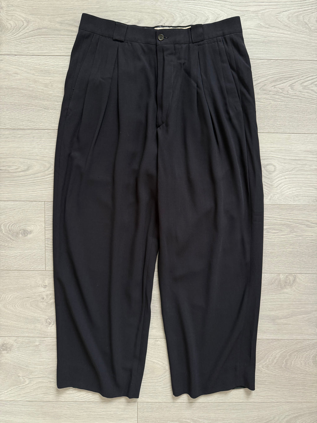 Giorgio Armani 1980s Double Pleat Draped Wool Navy Pants - Size 34" Waist