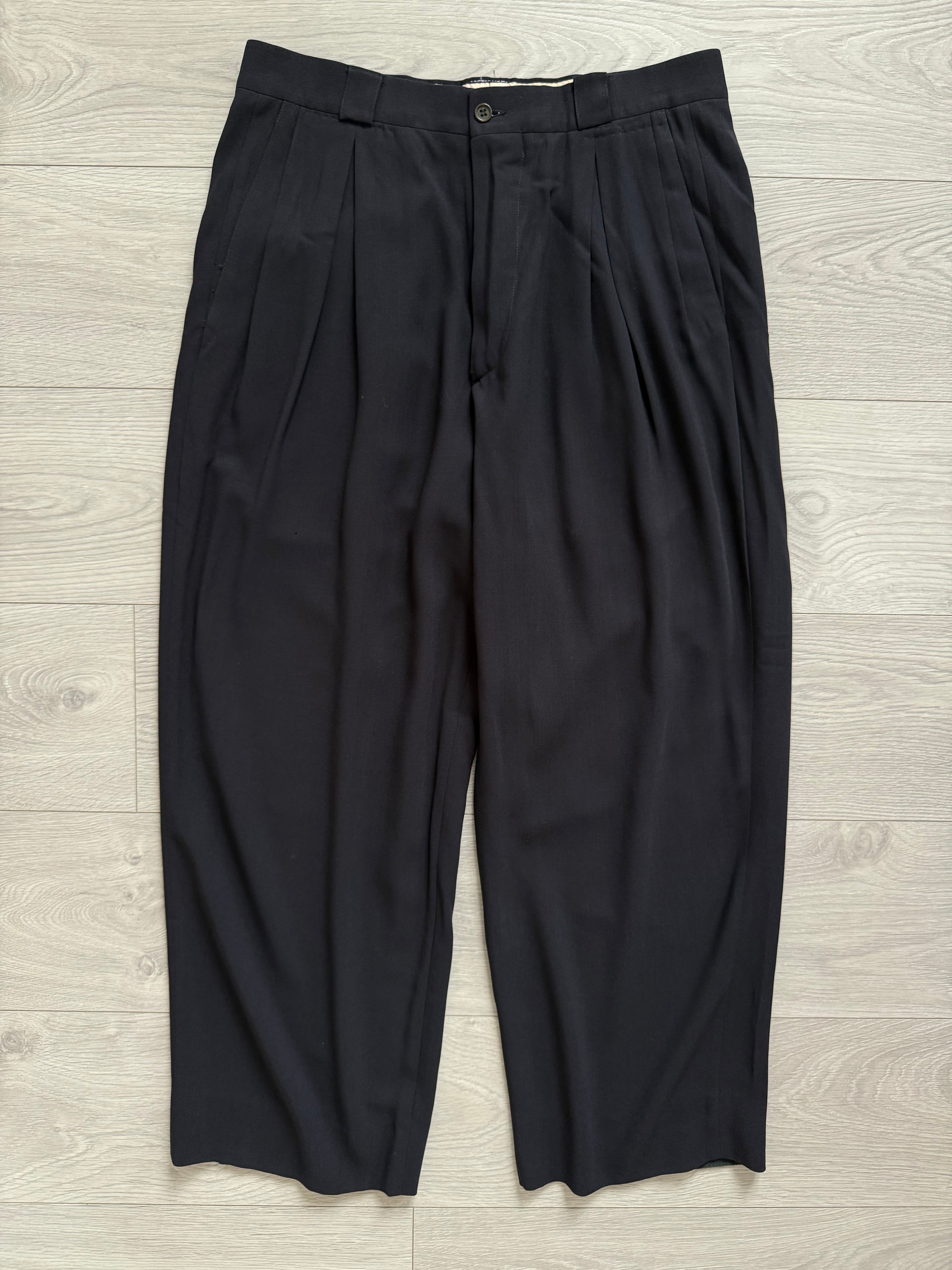 Giorgio Armani 1980s Double Pleat Draped Wool Navy Pants - Size 34" Waist