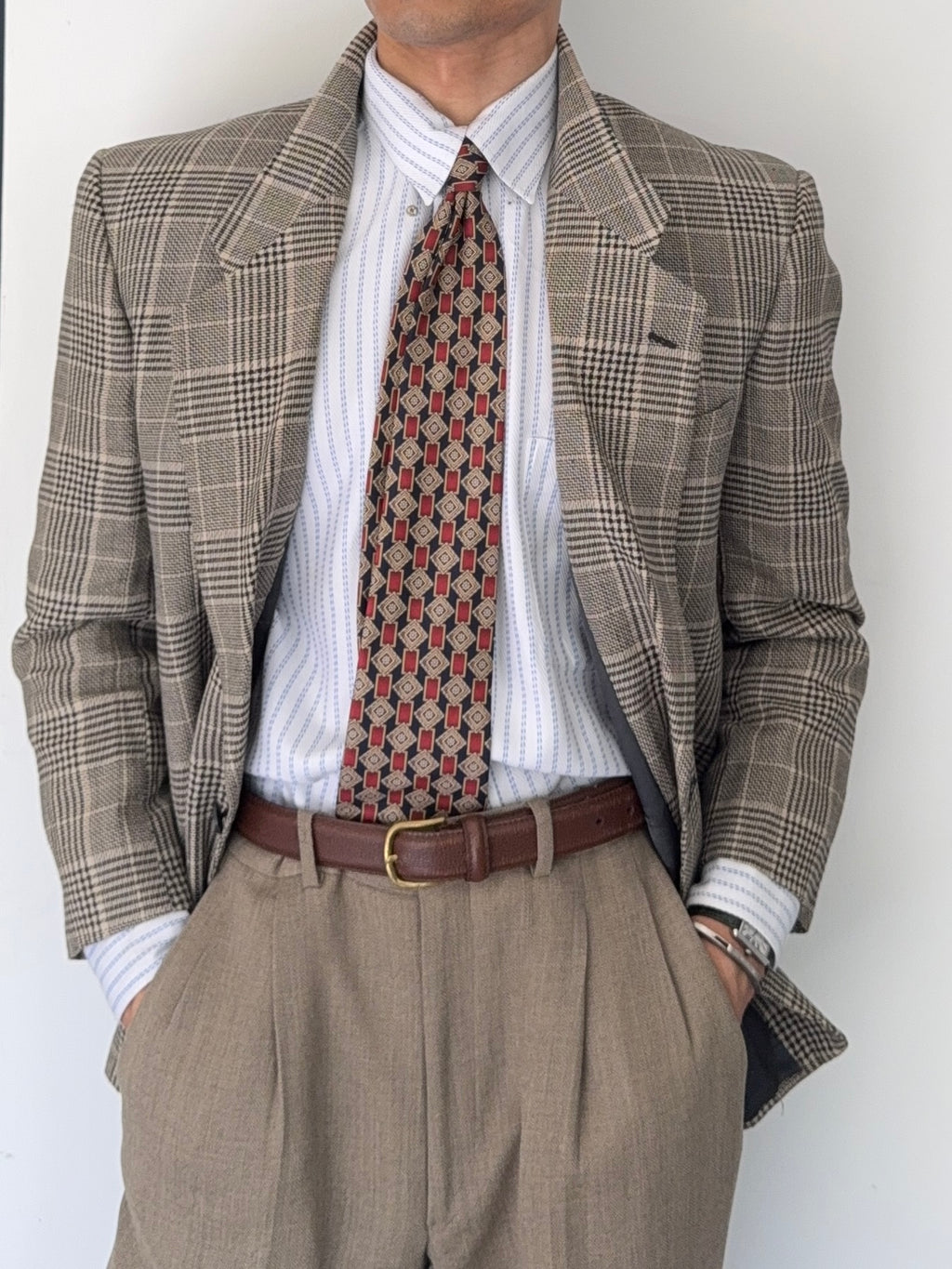 Giorgio Armani 1980s 2B Check Linen Cotton Sports Blazer Jacket - Size S
