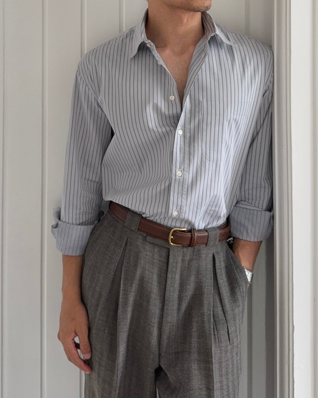 Armani 1990s Striped Cotton Shirt - Size L