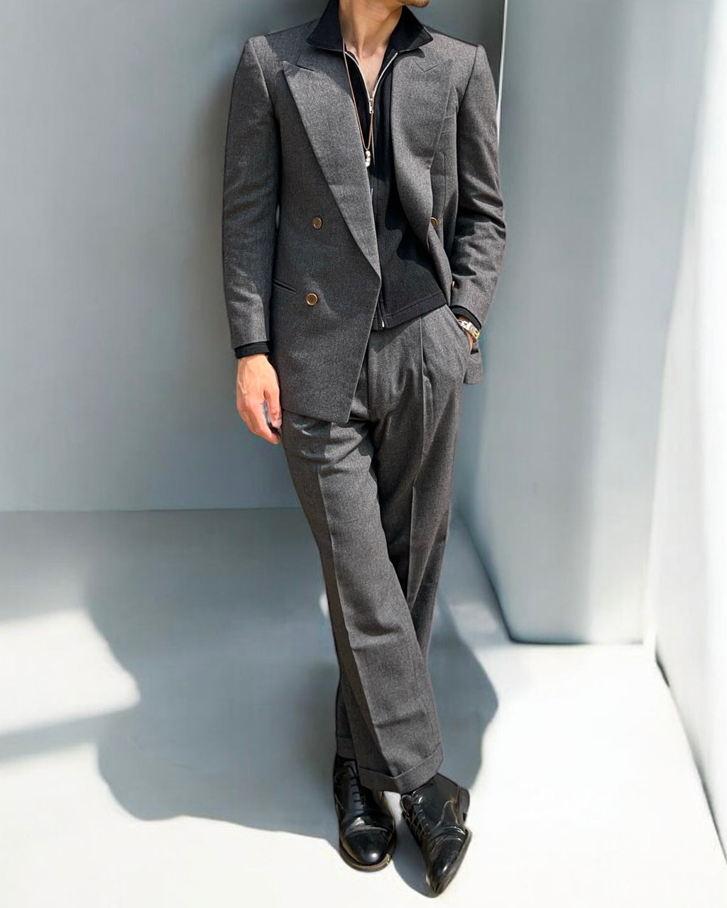 Giorgio Armani 1990s Double-Breasted Pleated Relaxed Wool Suit - Size S Jacket / 30" Waist