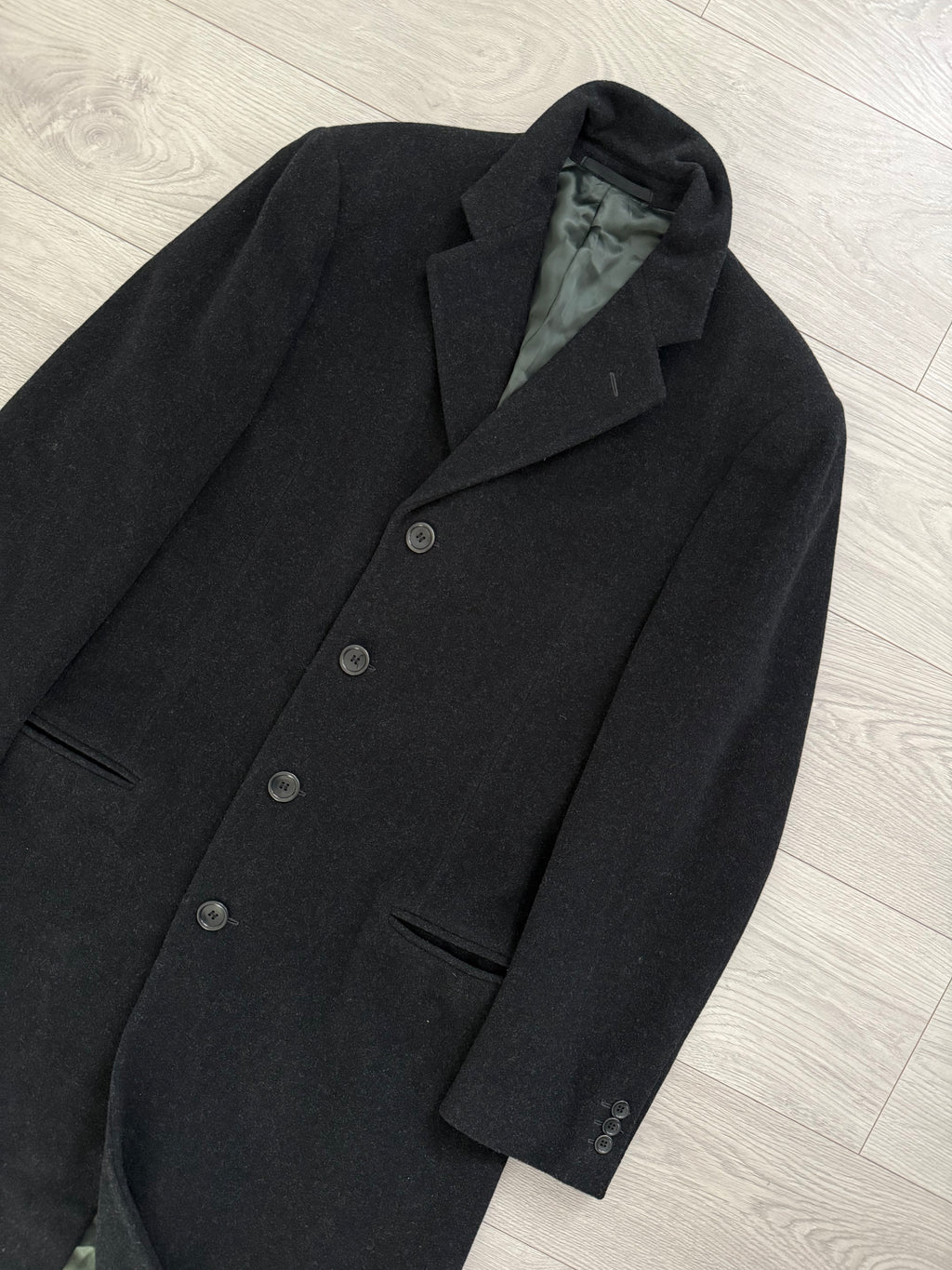 Armani 1990s Charcoal Grey Wool Over Coat - Size M