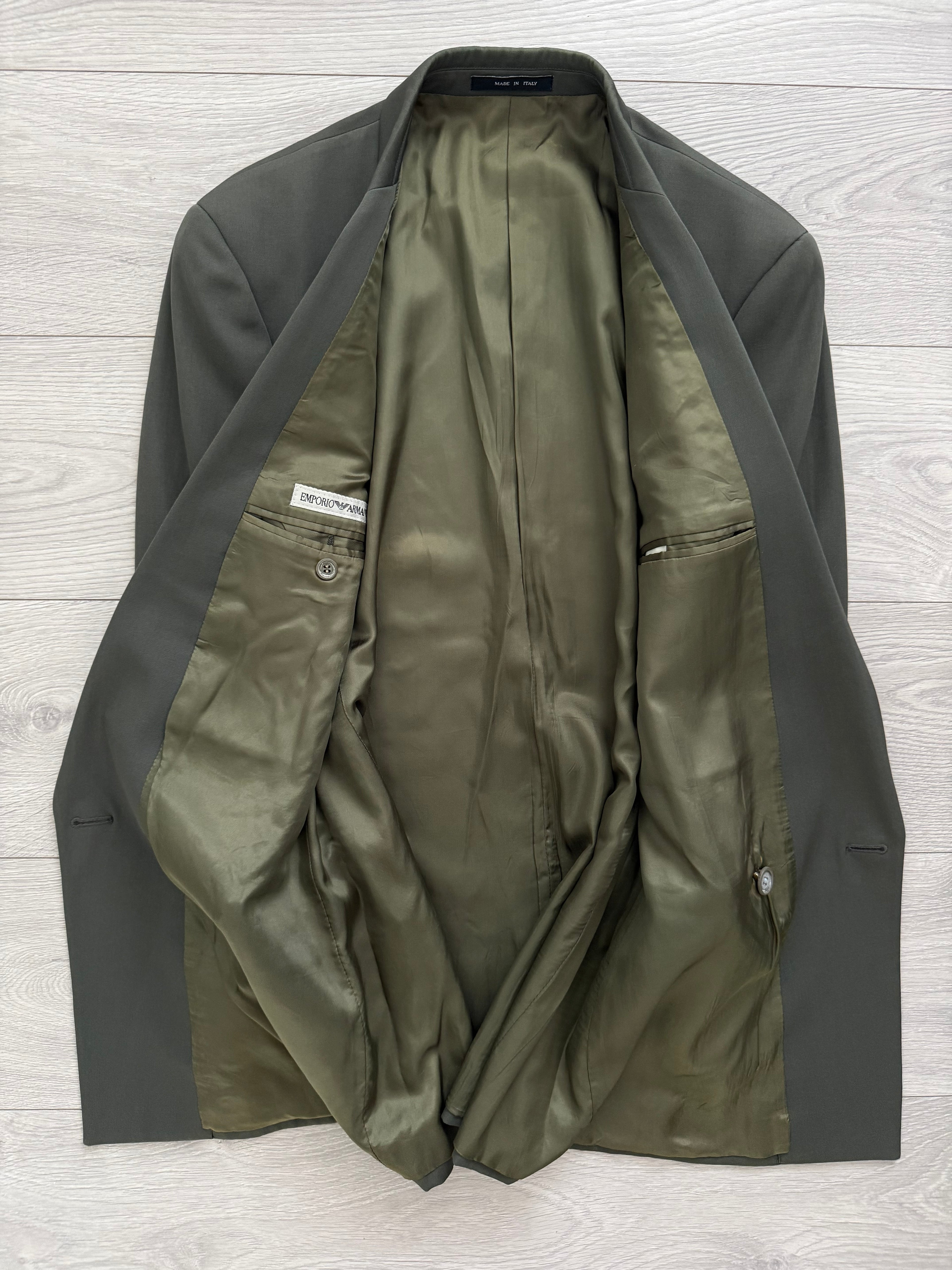 Emporio Armani 1980s Peaked Lapel Double Breasted Wool Sports Jacket Blazer Green - Size S