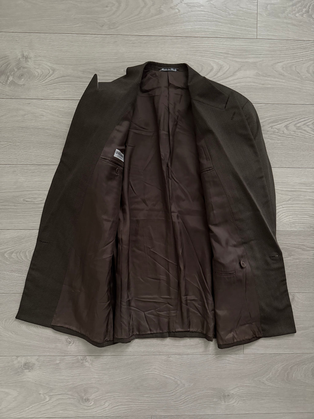 Giorgio Armani 1980s Double Breasted Pleated Wool Suit Brown New - Size L Jacket / 32" Waist