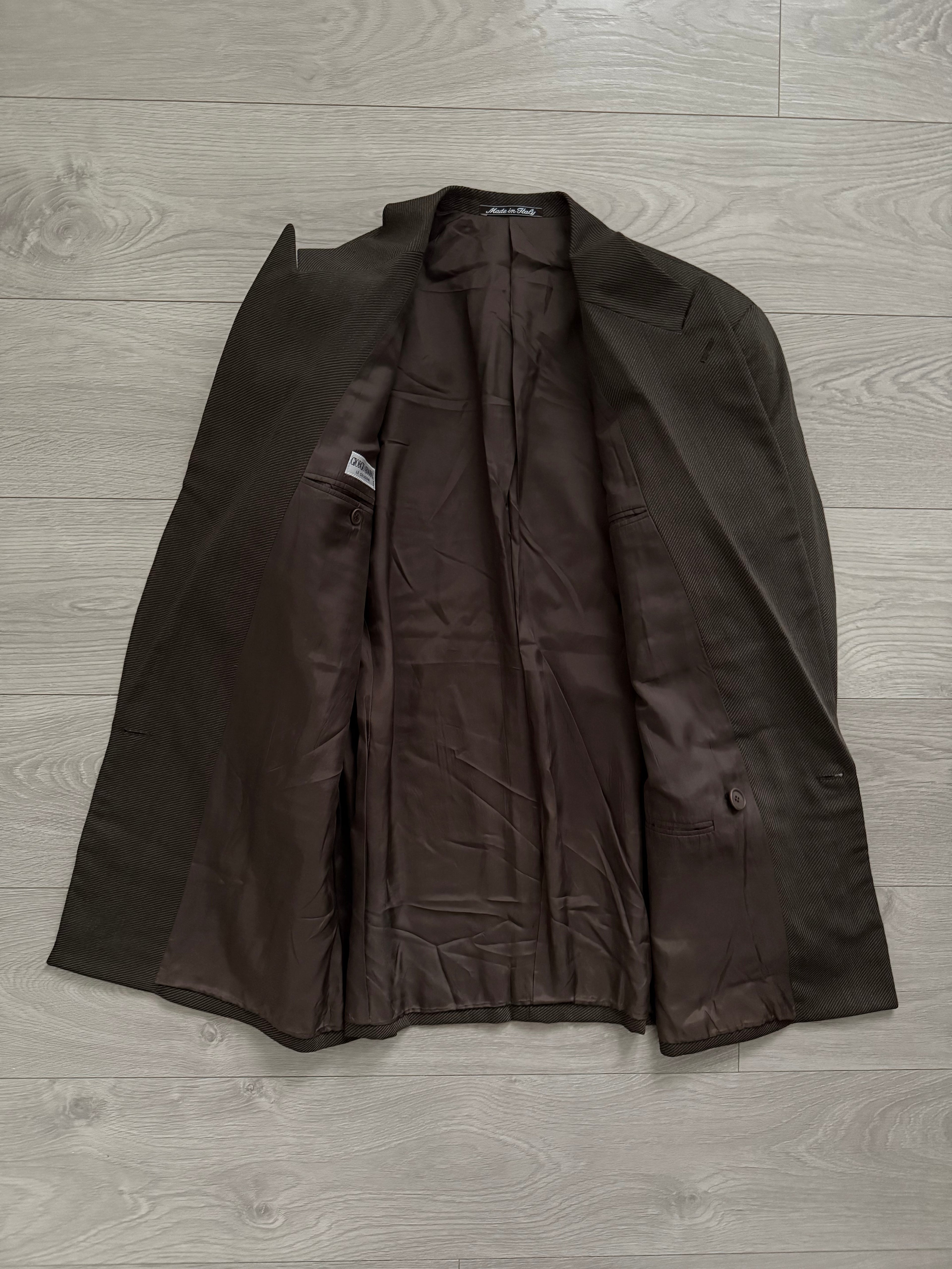 Giorgio Armani 1980s Double Breasted Pleated Wool Suit Brown New - Size L Jacket / 32" Waist