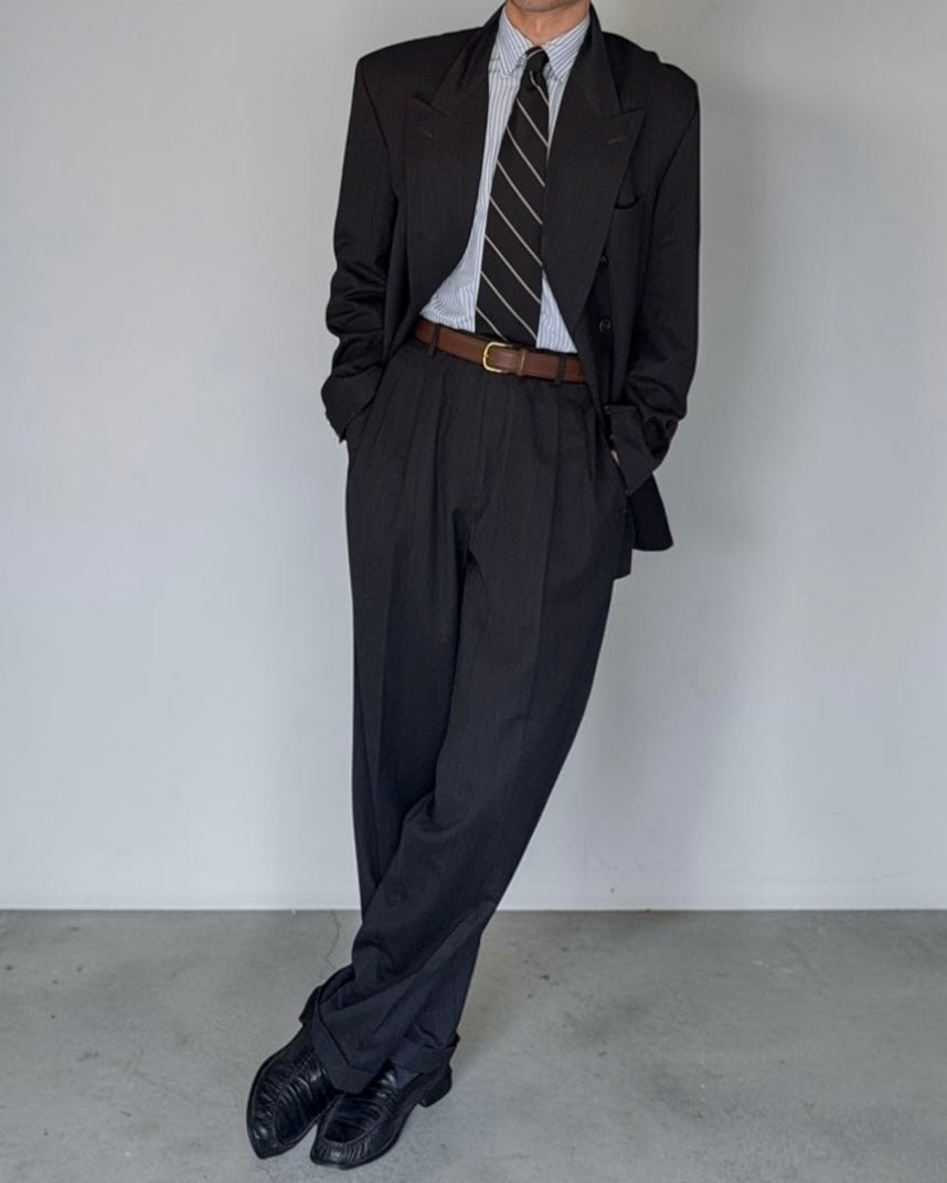 Hugo Boss 1980s 'Al Capone' Double Breasted Pleated Wool Cashmere Suit - Size XXL Jacket / 36" Waist