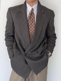 Giorgio Armani Mainline 1980s Chevron Herringbone Double Breasted Wool Sports Jacket Blazer - Size S