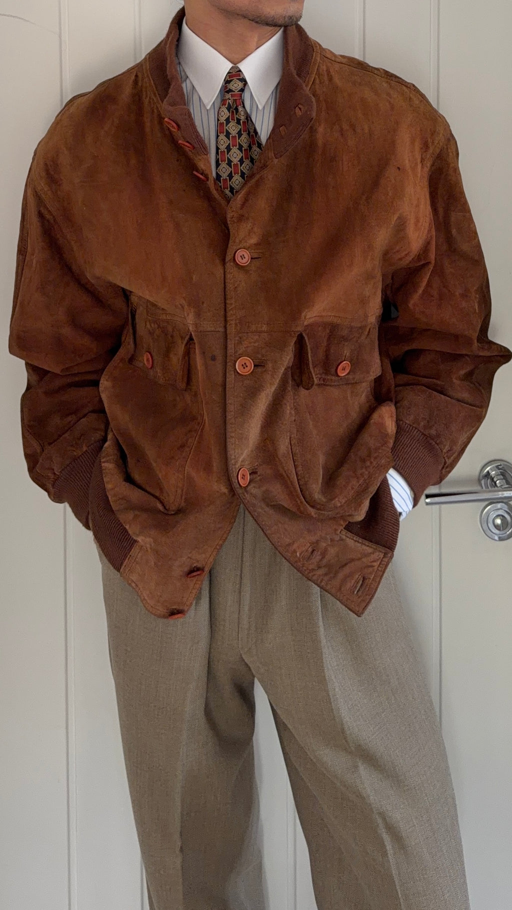 1980s Vera Pelle Leather Suede Jacket Rust Brown - Size L