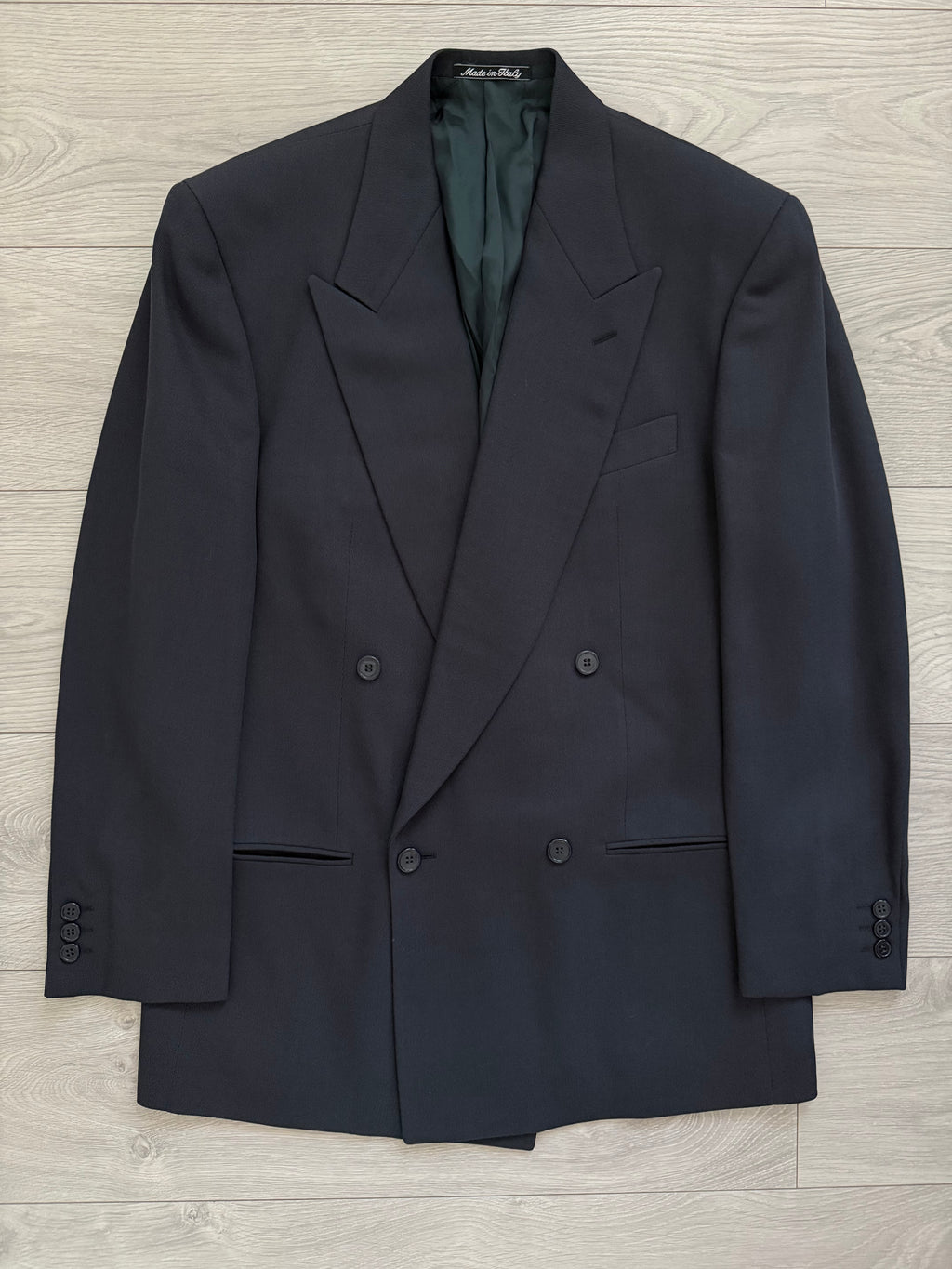 Giorgio Armani 1980s Peaked Lapel Double Breasted Wool Pleated Suit - Size M Jacket / 32" Waist